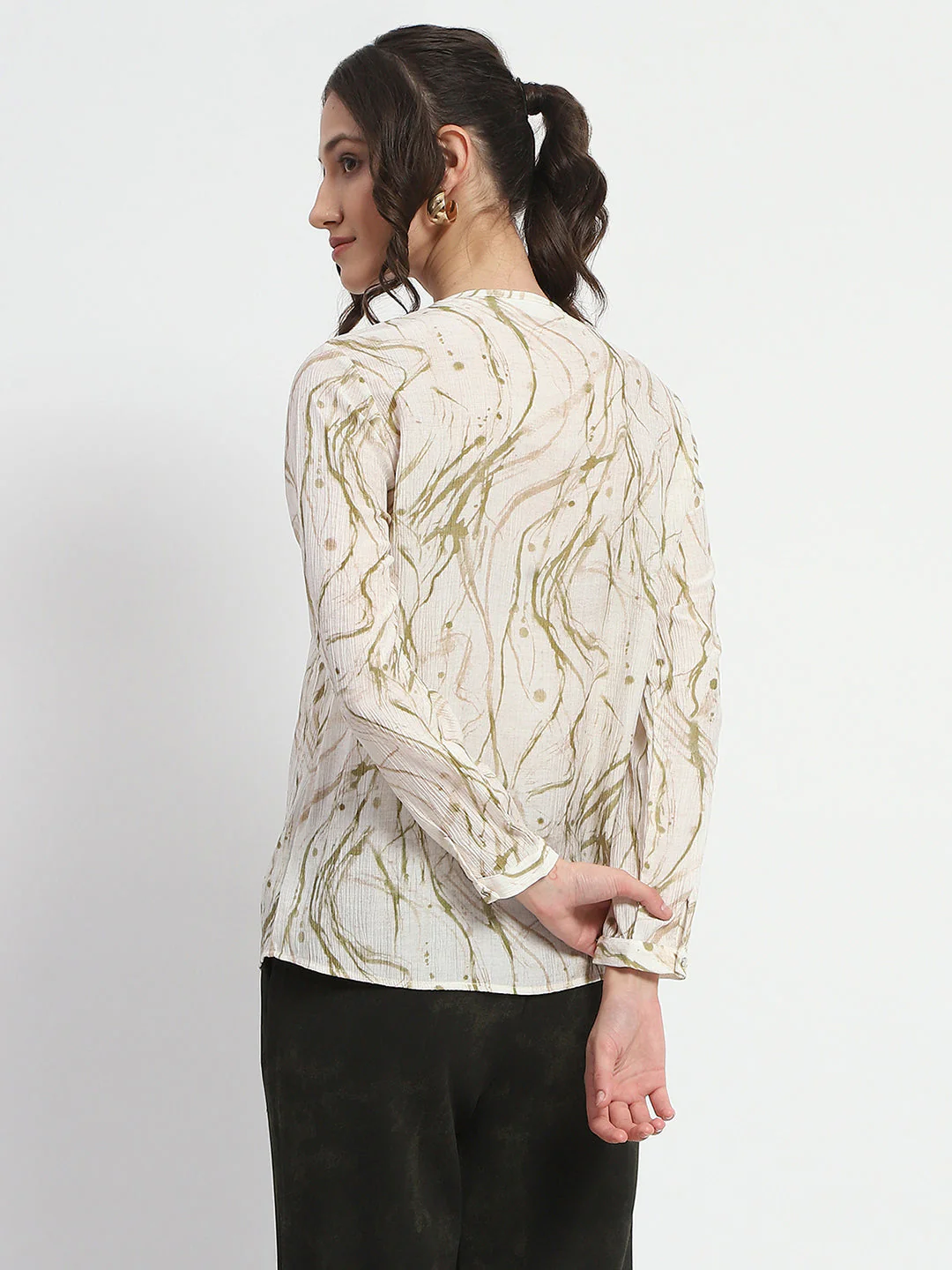 Madame Rayon Blend Abstract Print Green Top - Image 6