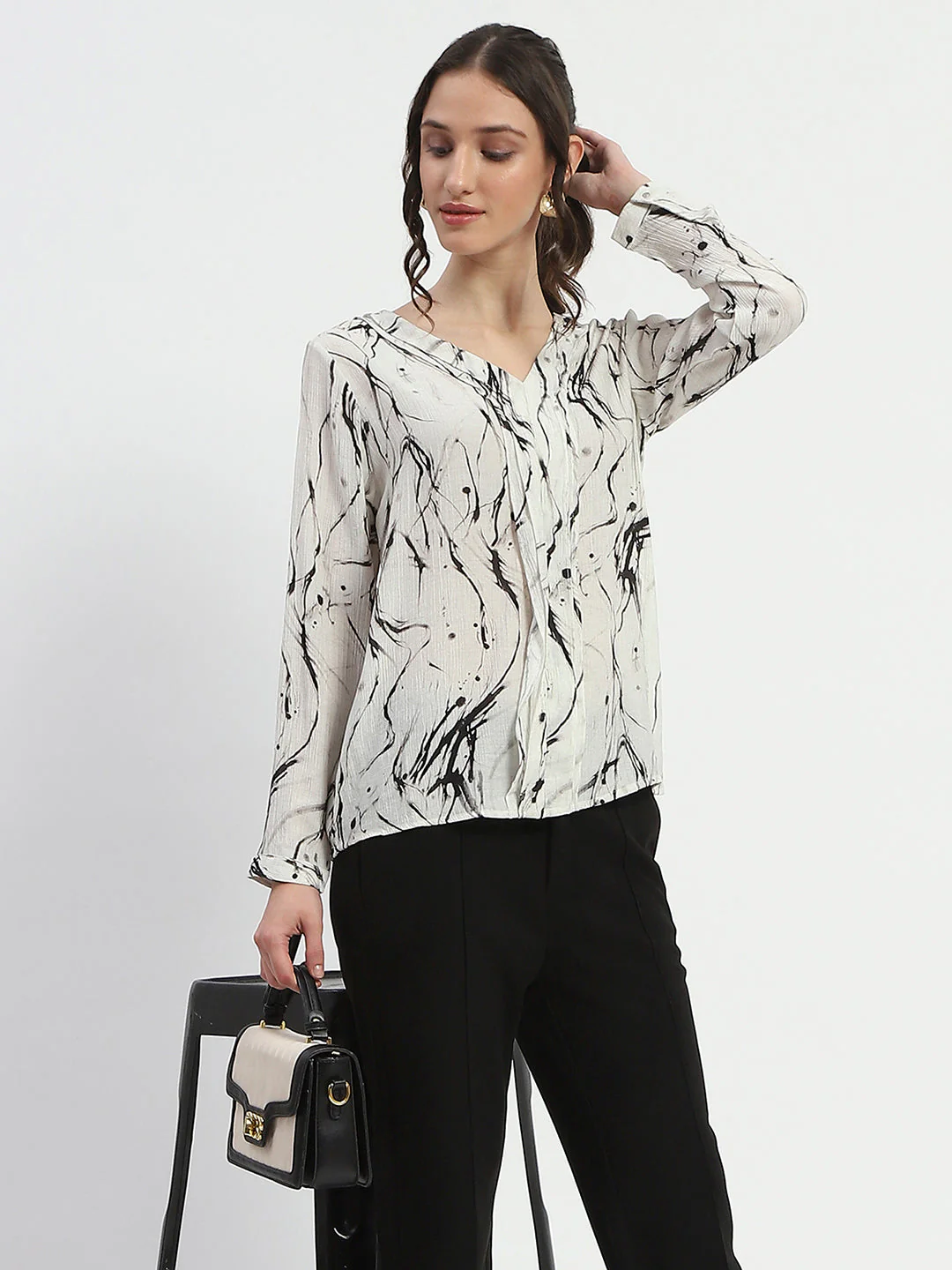 Madame Rayon Blend Abstract Print Off White Top - Image 2