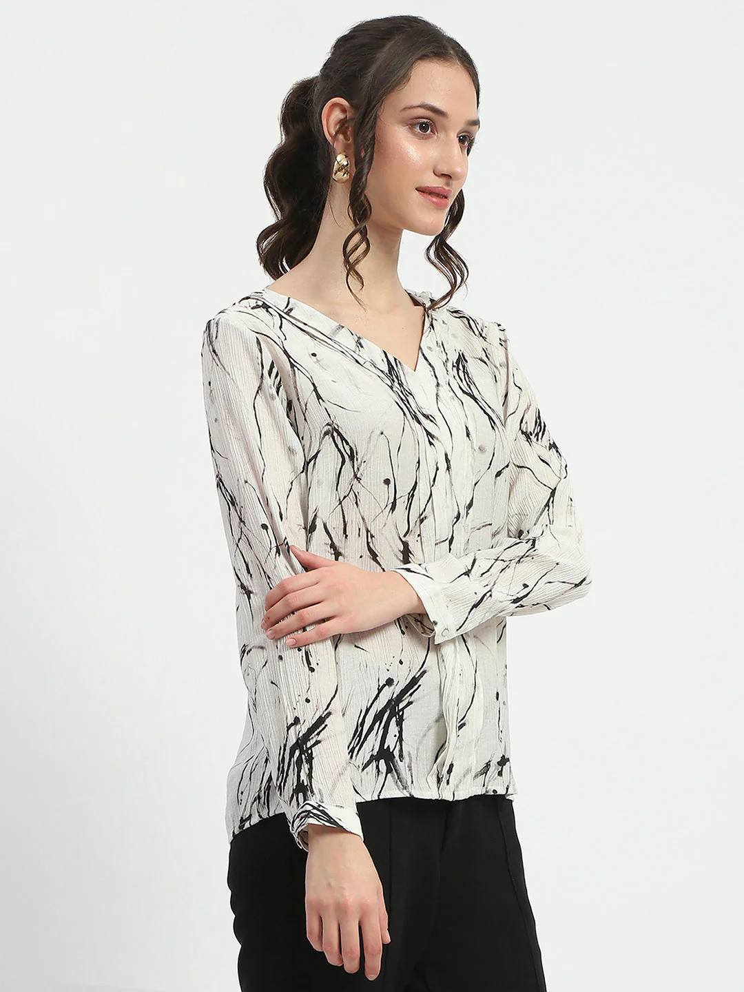 Madame Rayon Blend Abstract Print Off White Top - Image 4