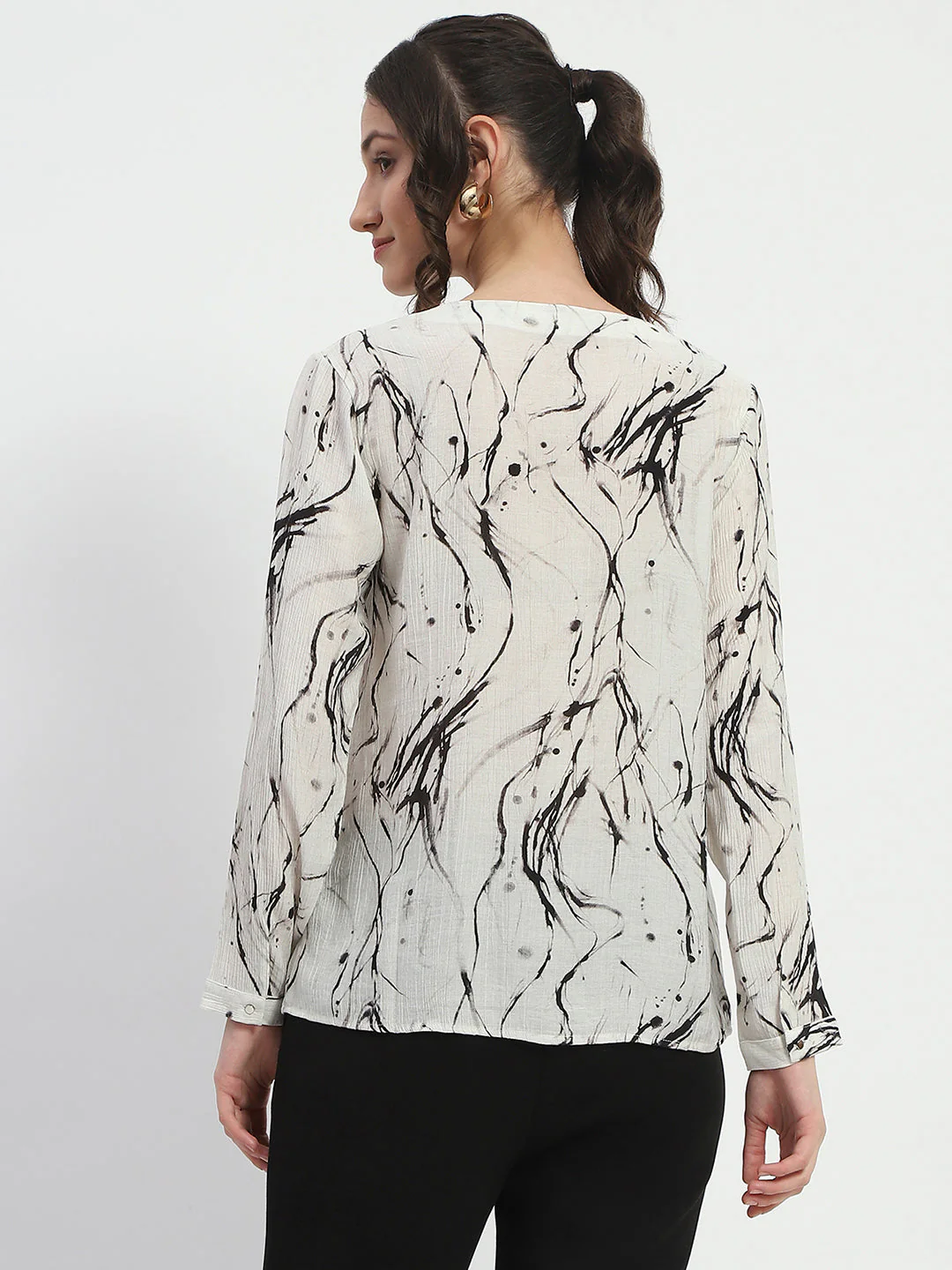 Madame Rayon Blend Abstract Print Off White Top - Image 6