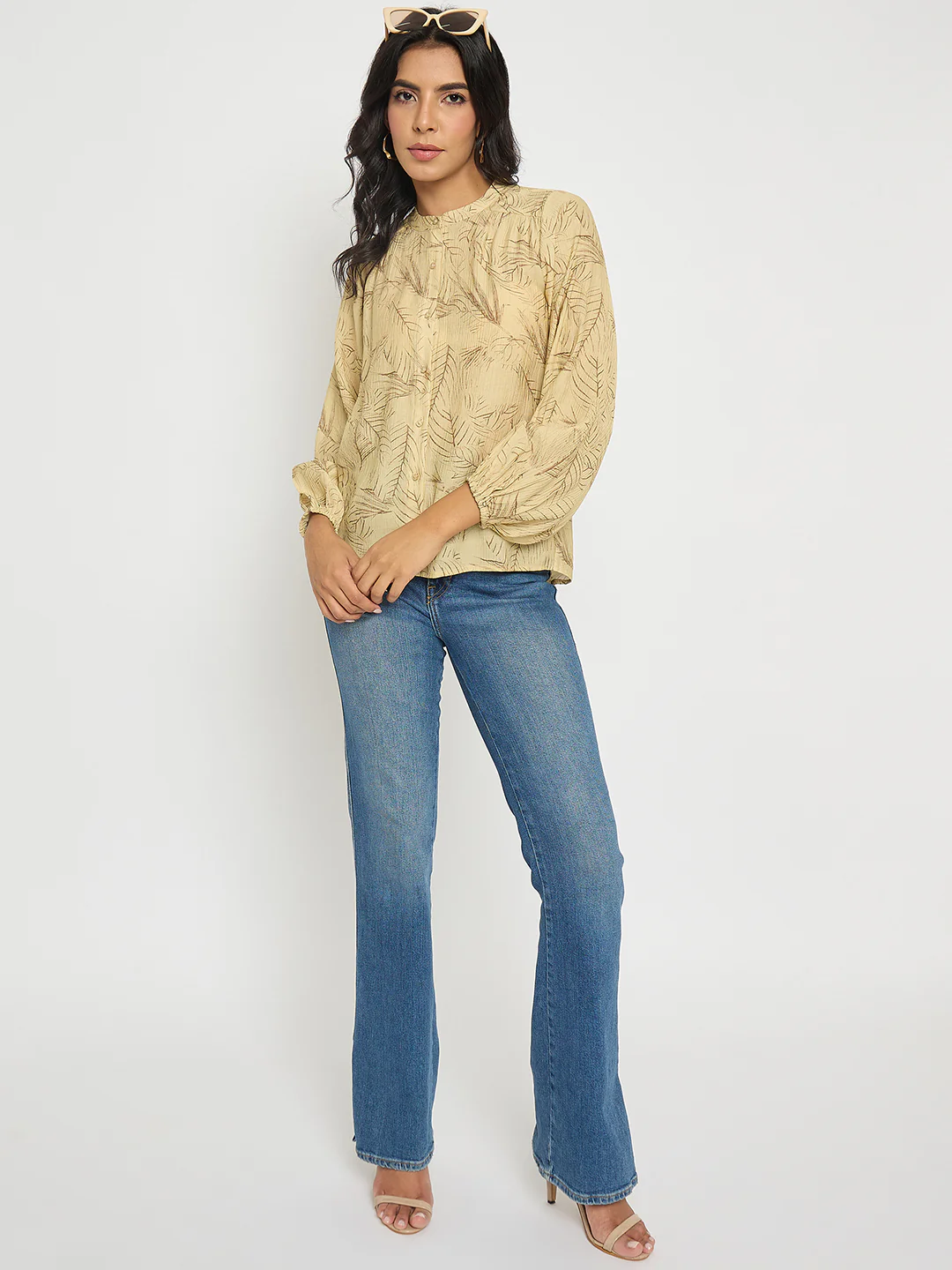 Madame Textured Botanical Print Mustard Yellow Top - Image 2