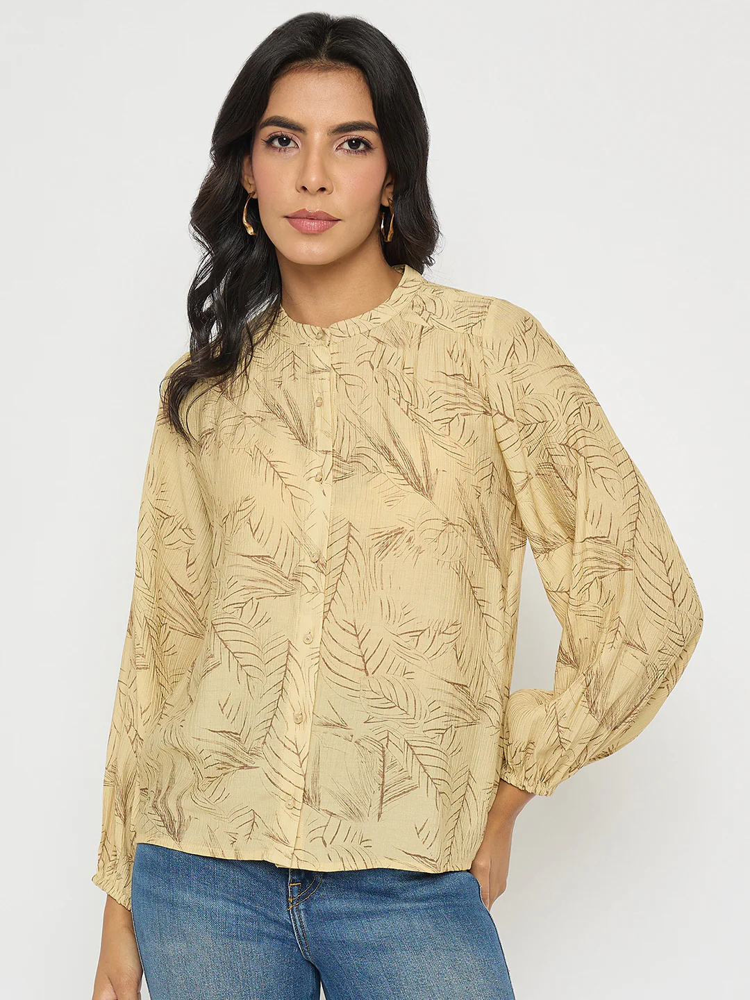 Madame Textured Botanical Print Mustard Yellow Top - Image 3