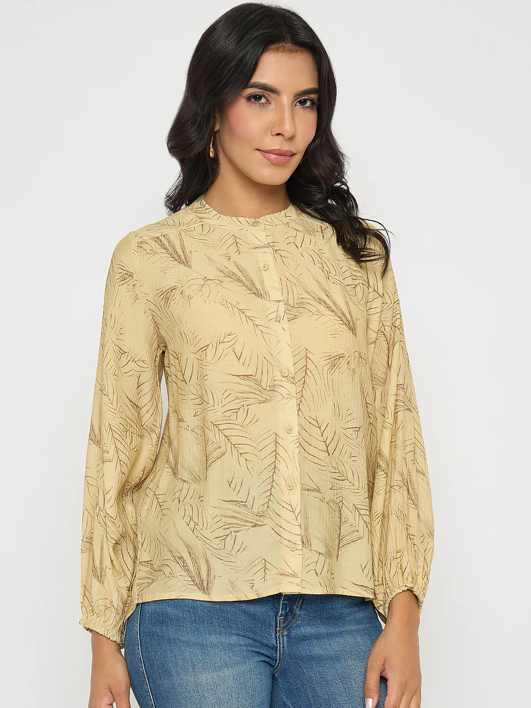 Madame Textured Botanical Print Mustard Yellow Top - Image 4