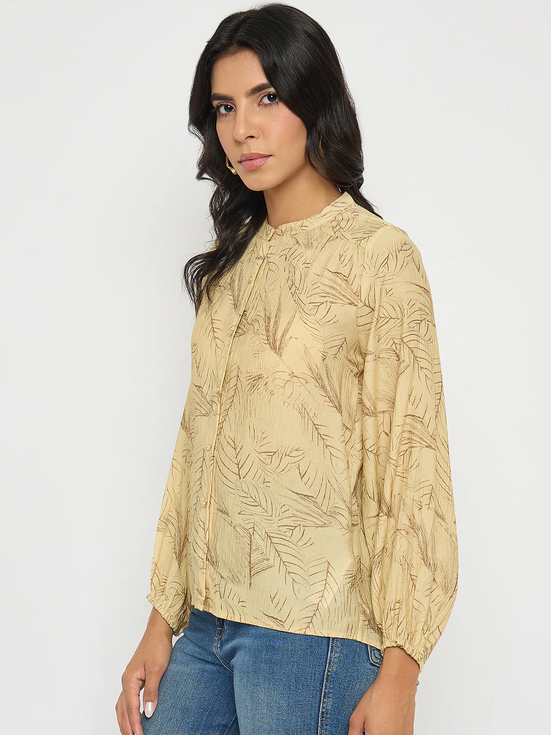 Madame Textured Botanical Print Mustard Yellow Top - Image 5
