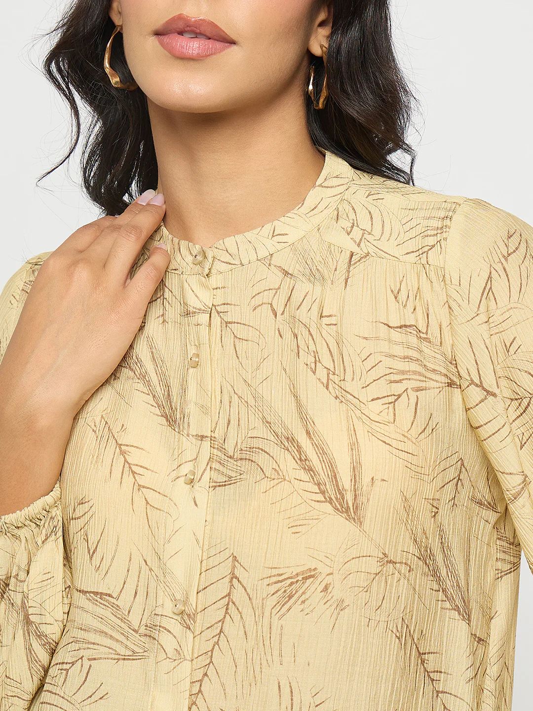 Madame Textured Botanical Print Mustard Yellow Top - Image 7