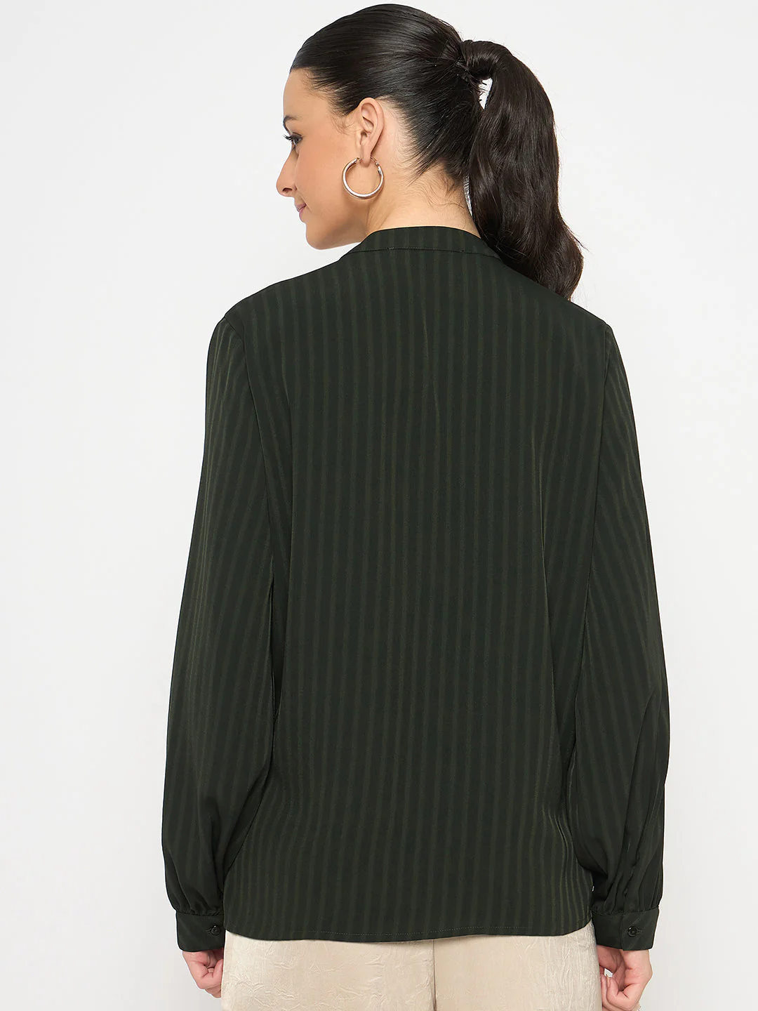 Madame Embellished Striped Cuff Sleeved Green Top - Image 6