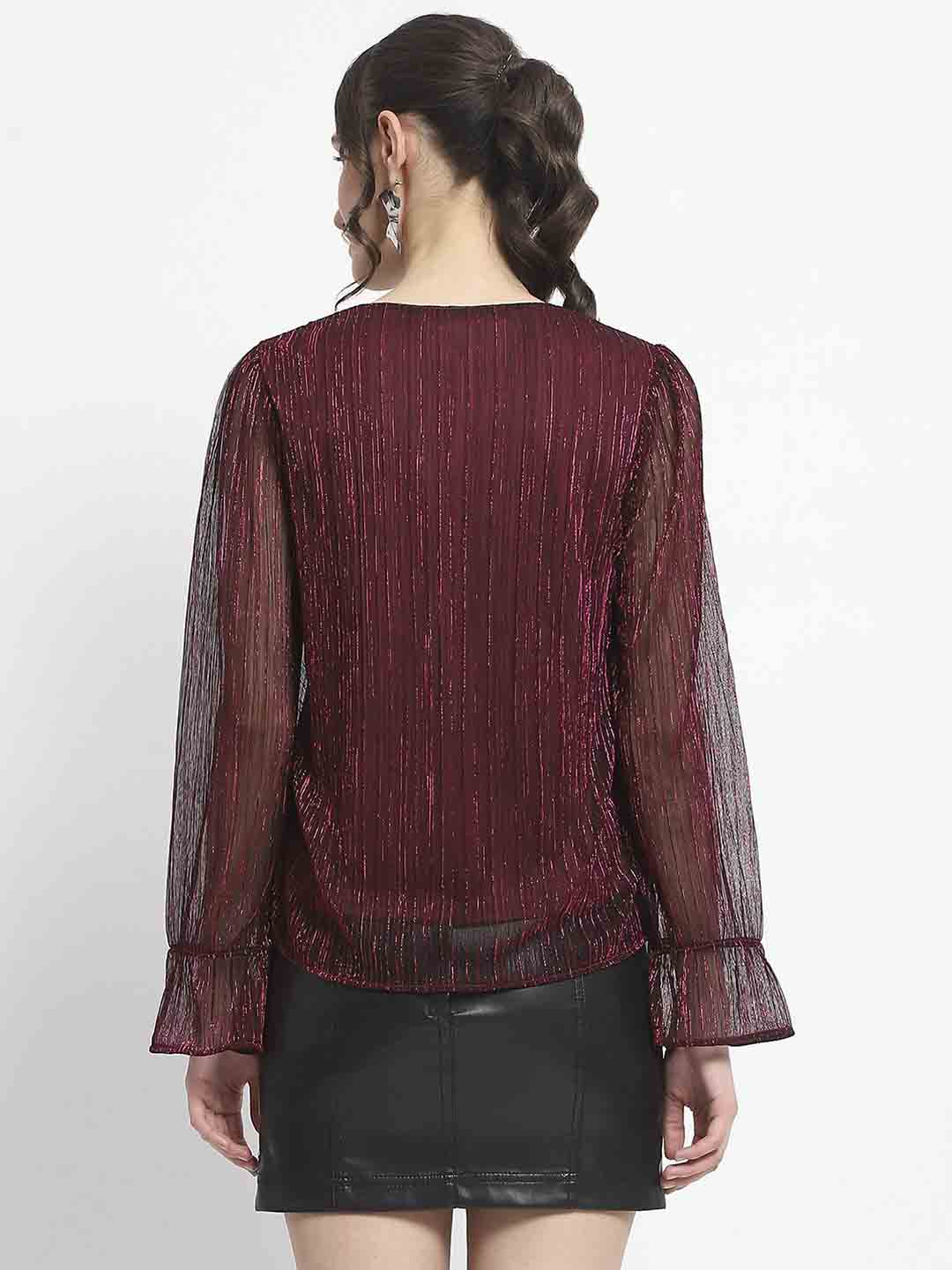 Madame Ruffle Sleeve Plum Shimmery Top - Image 6