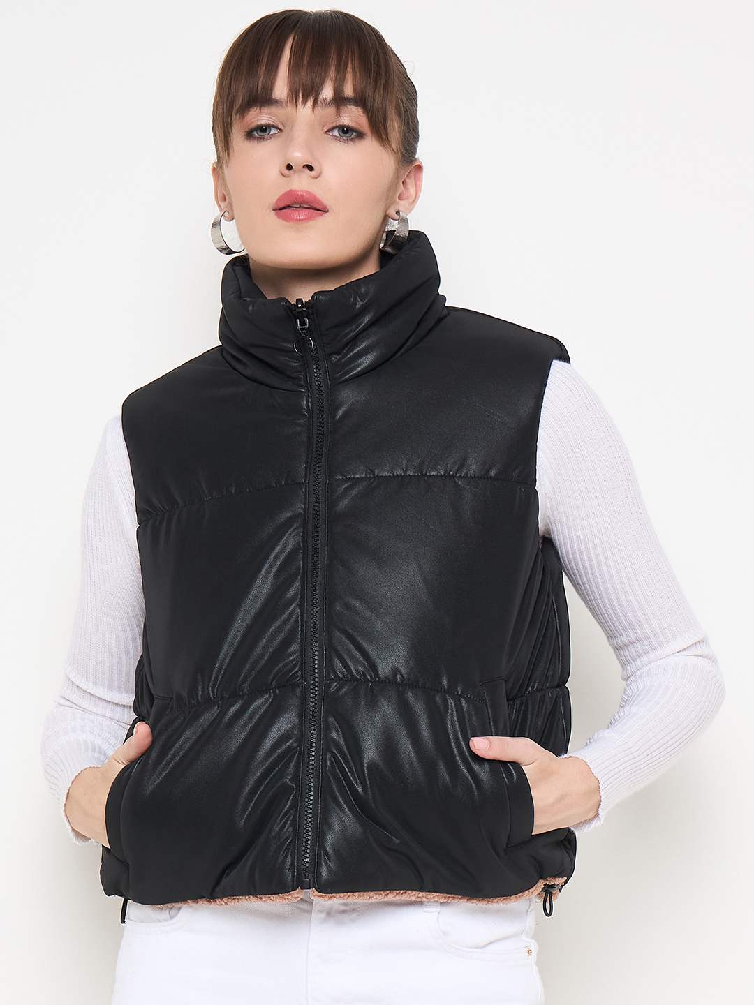 Madame Quilted Reversible Faux Fur Black Zipper Jacket - Image 3