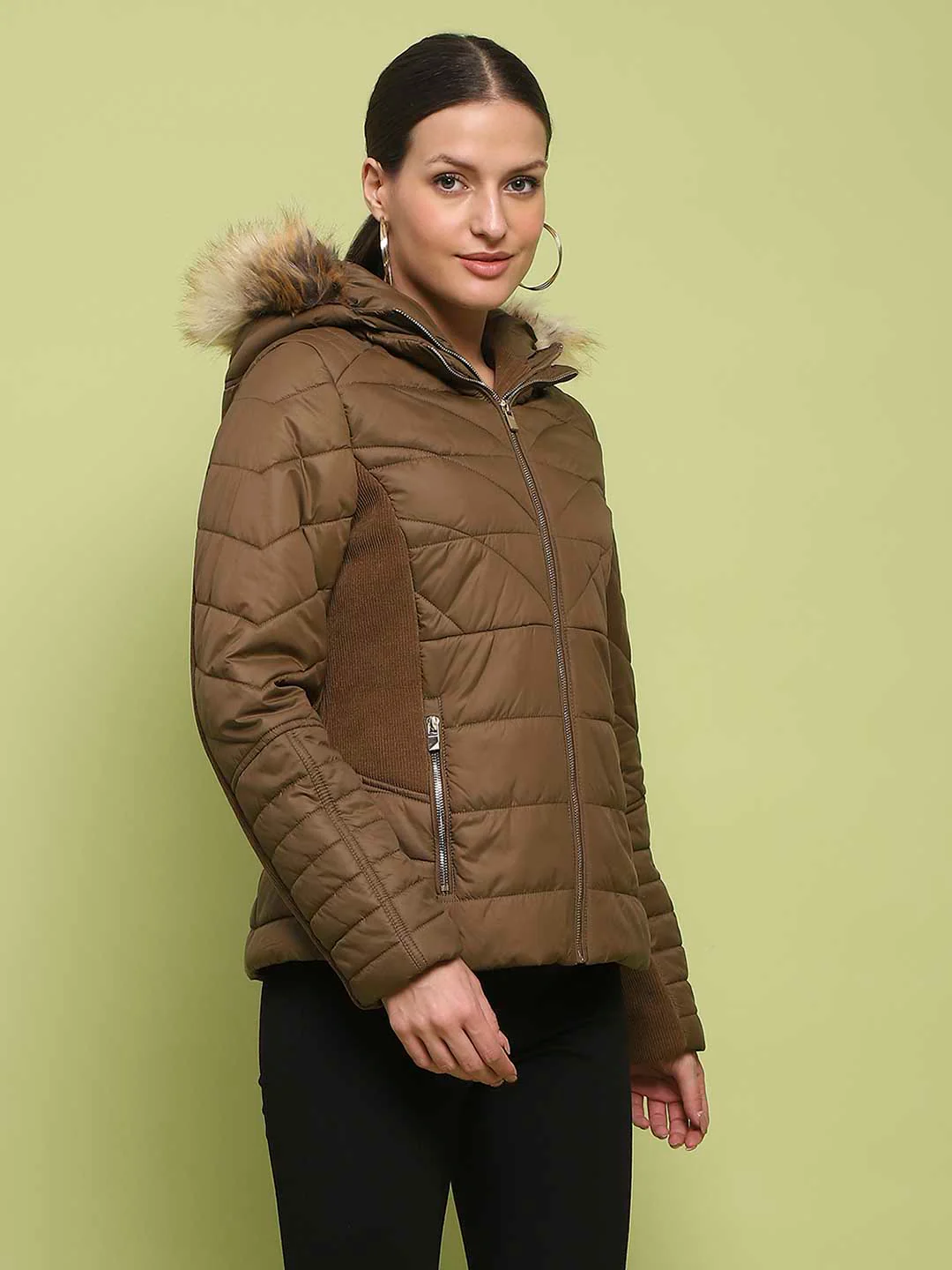 Madame Corduroy Two In One Brown Quilted Jacket - Image 4