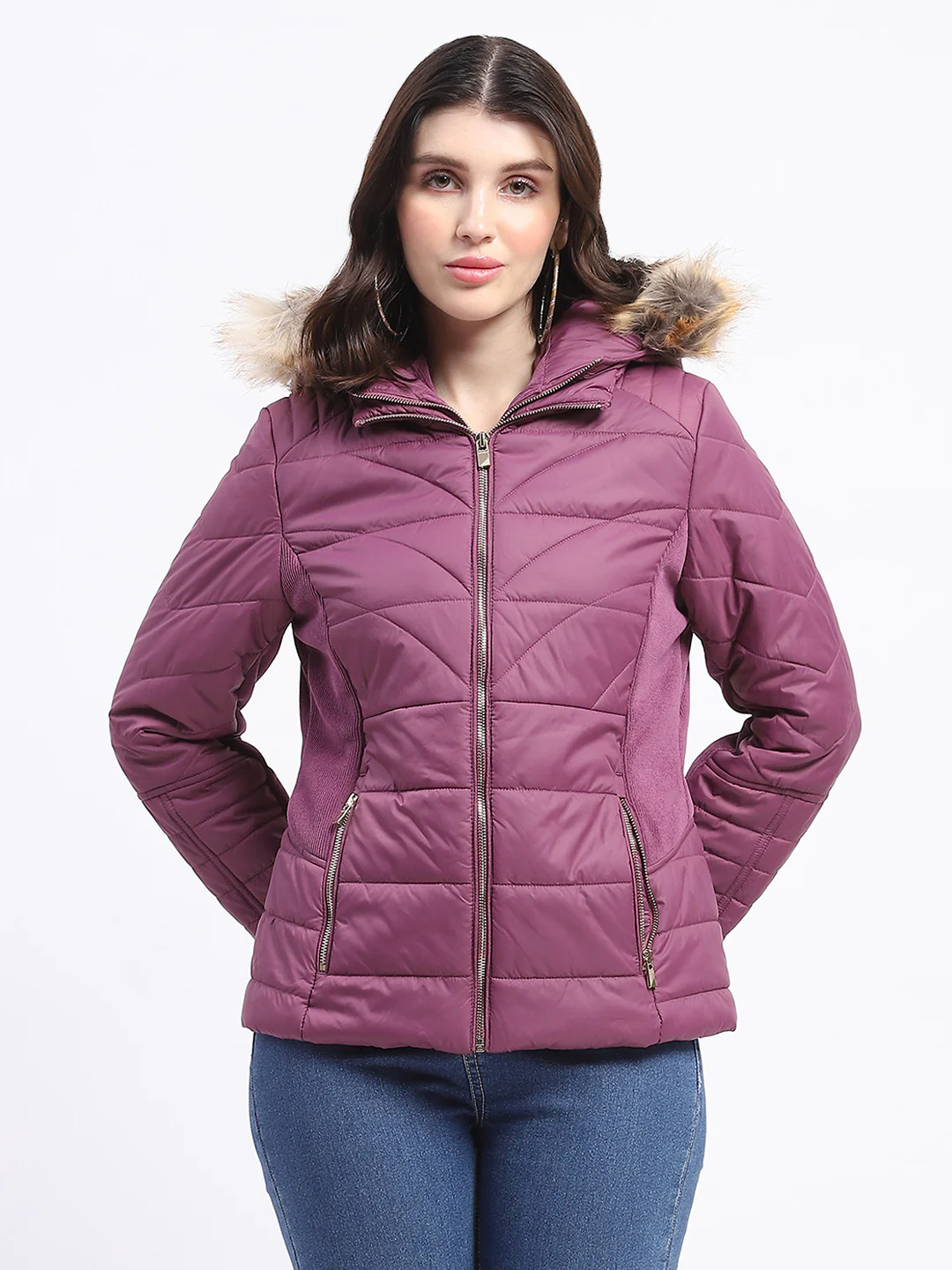 Madame Corduroy Two In One Plum Quilted Jacket - Image 3