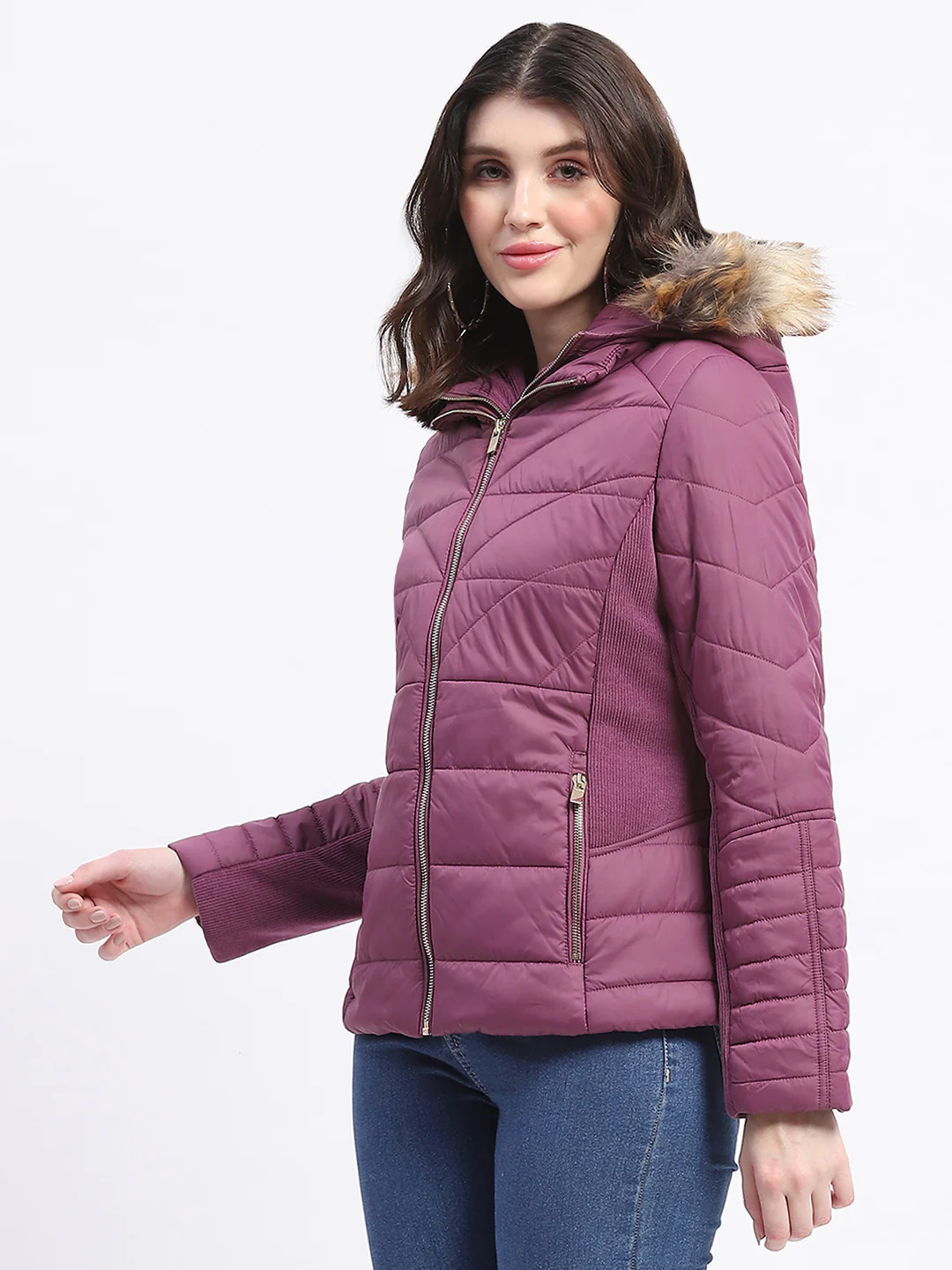 Madame Corduroy Two In One Plum Quilted Jacket - Image 5