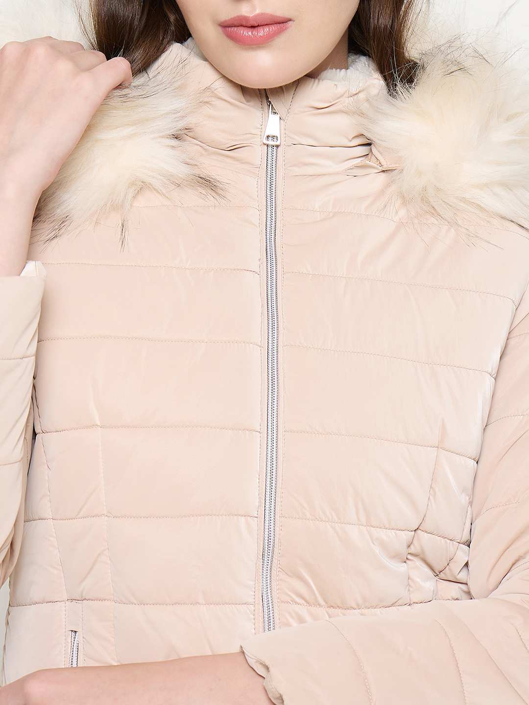 Madame Nylon Detachable Hood Quilted Brown Short Jacket - Image 6