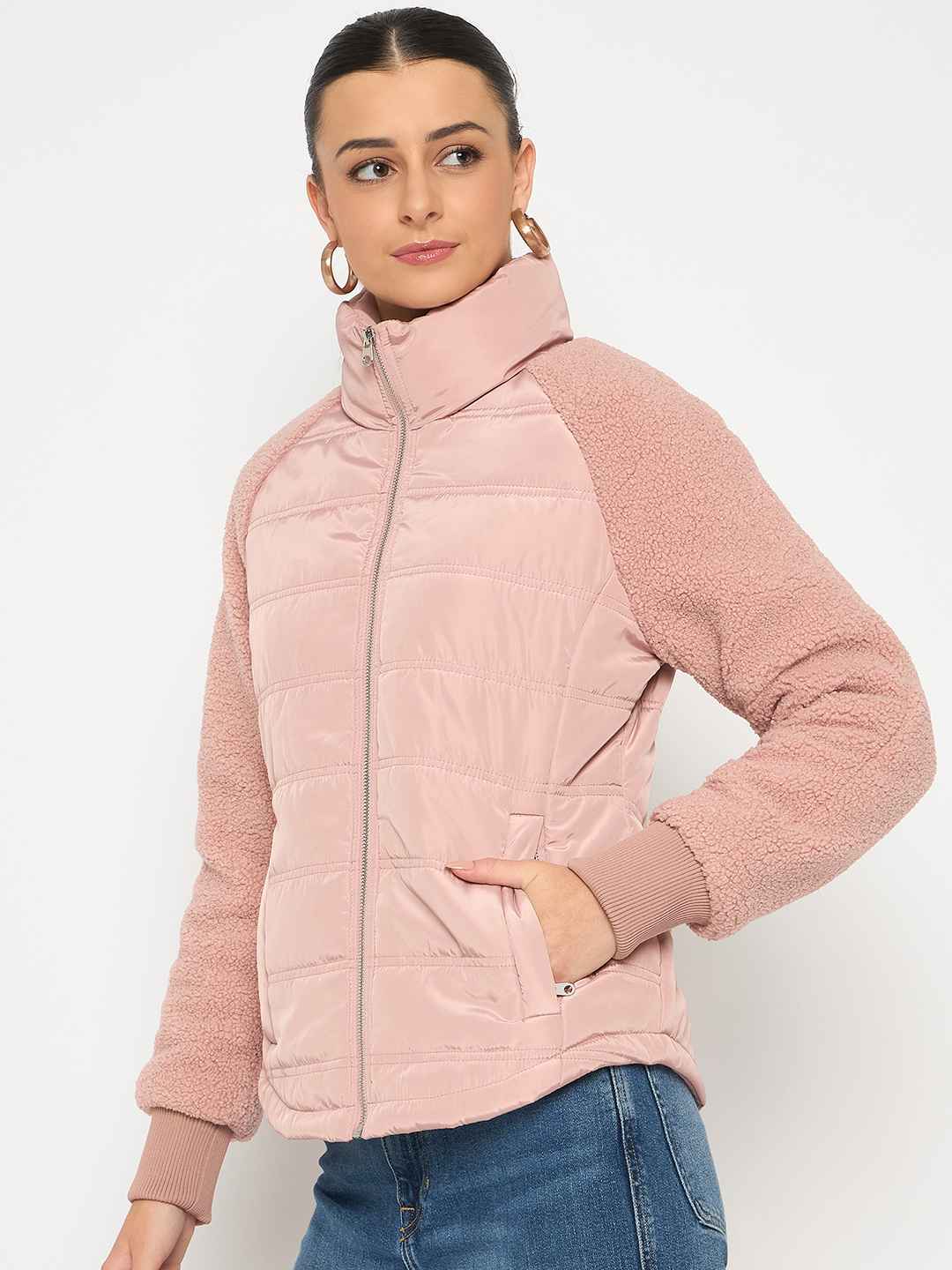 Madame Raglan Sleeved Quilted Dusty Pink Short Jacket - Image 5