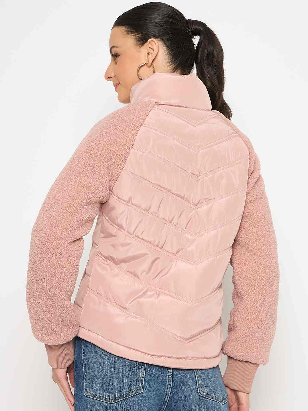 Madame Raglan Sleeved Quilted Dusty Pink Short Jacket - Image 6