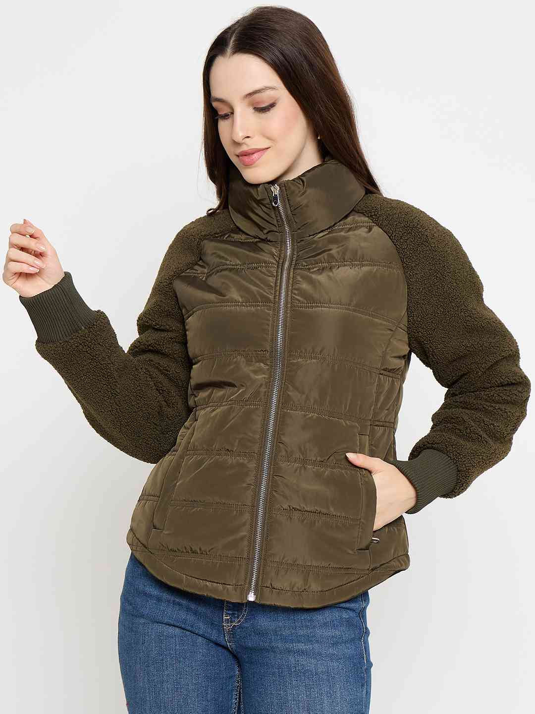 Madame Quilted Olive Green Jacket - Image 3