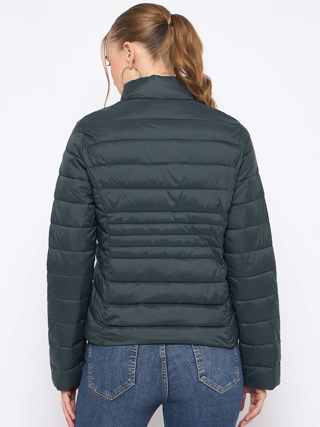 Madame Quilted Bottle Green Puffer Jacket - Image 6