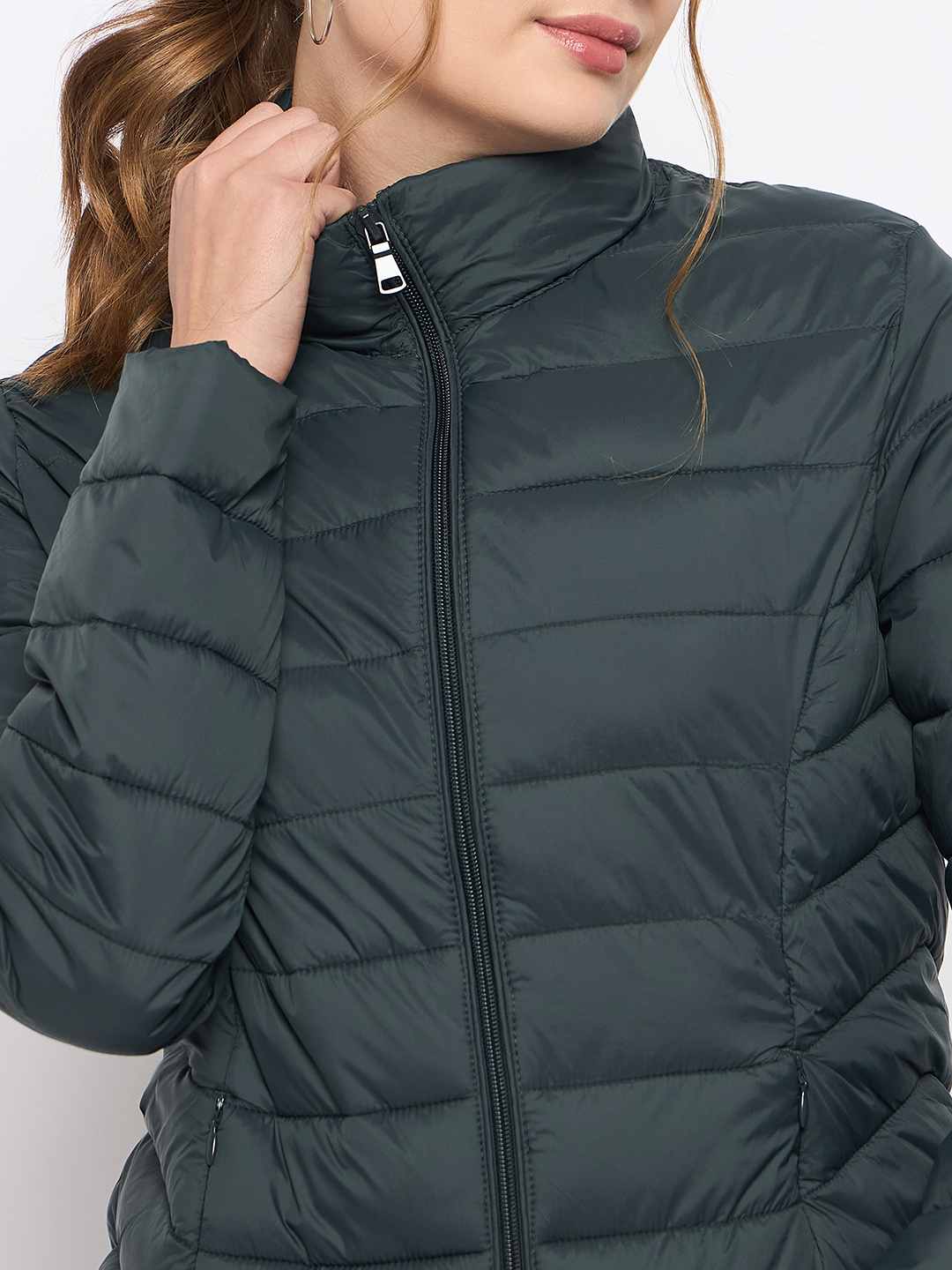 Madame Quilted Bottle Green Puffer Jacket - Image 7