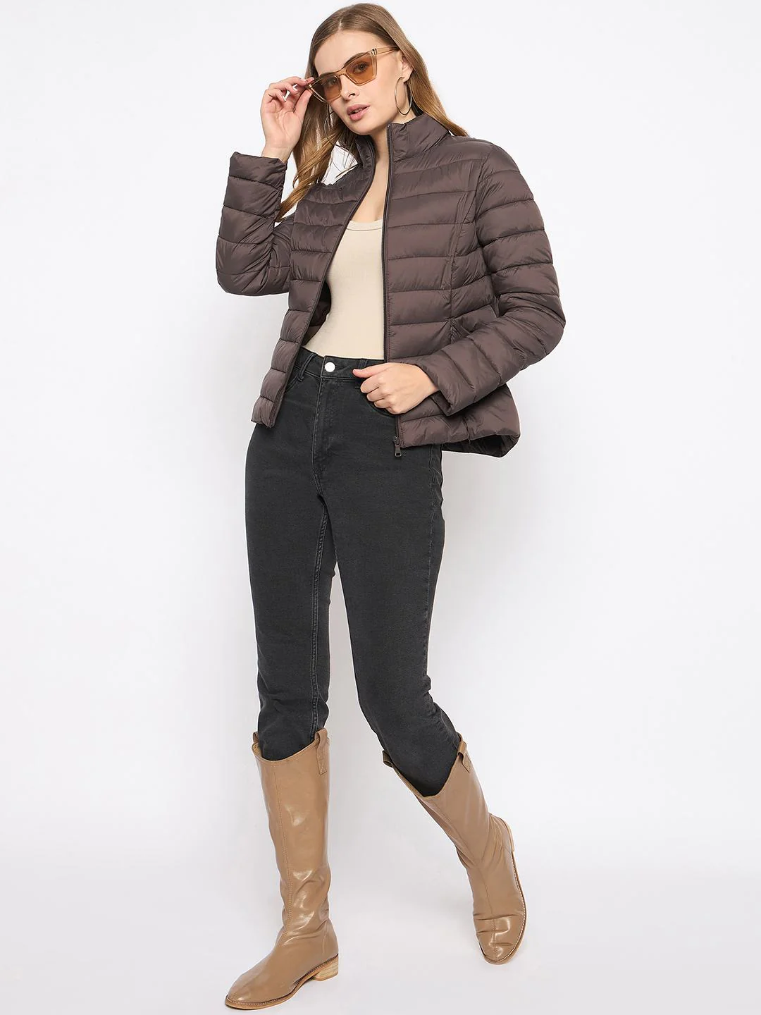 Madame Quilted Coffee Brown Puffer Jacket - Image 2