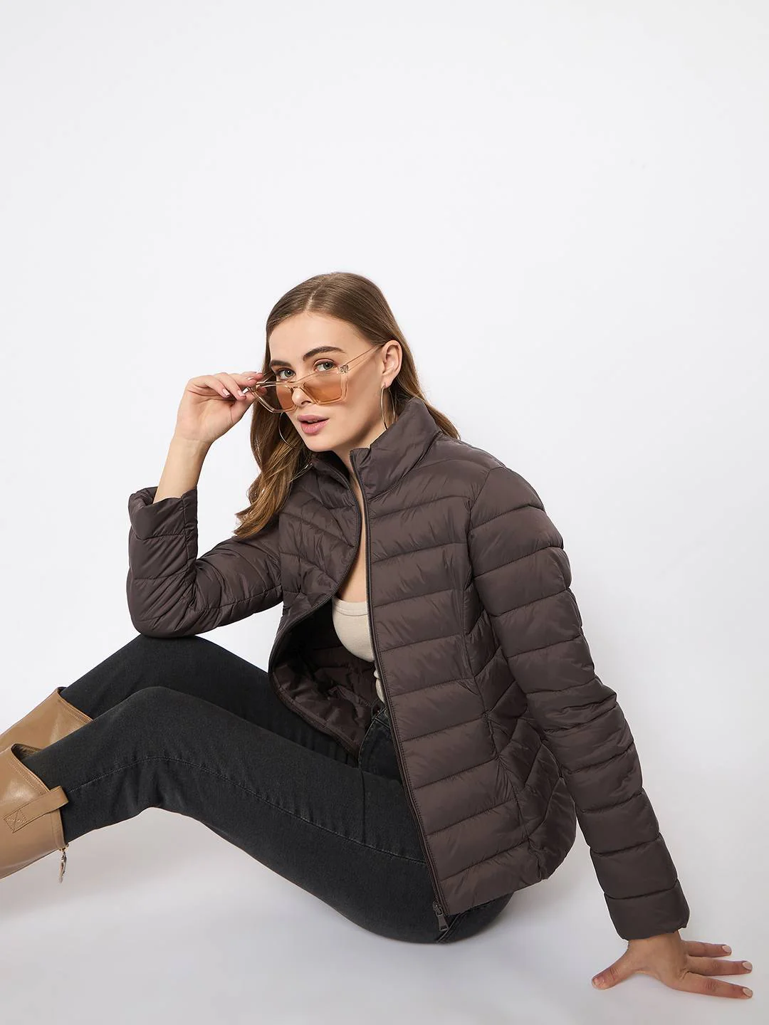Madame Quilted Coffee Brown Puffer Jacket - Image 3