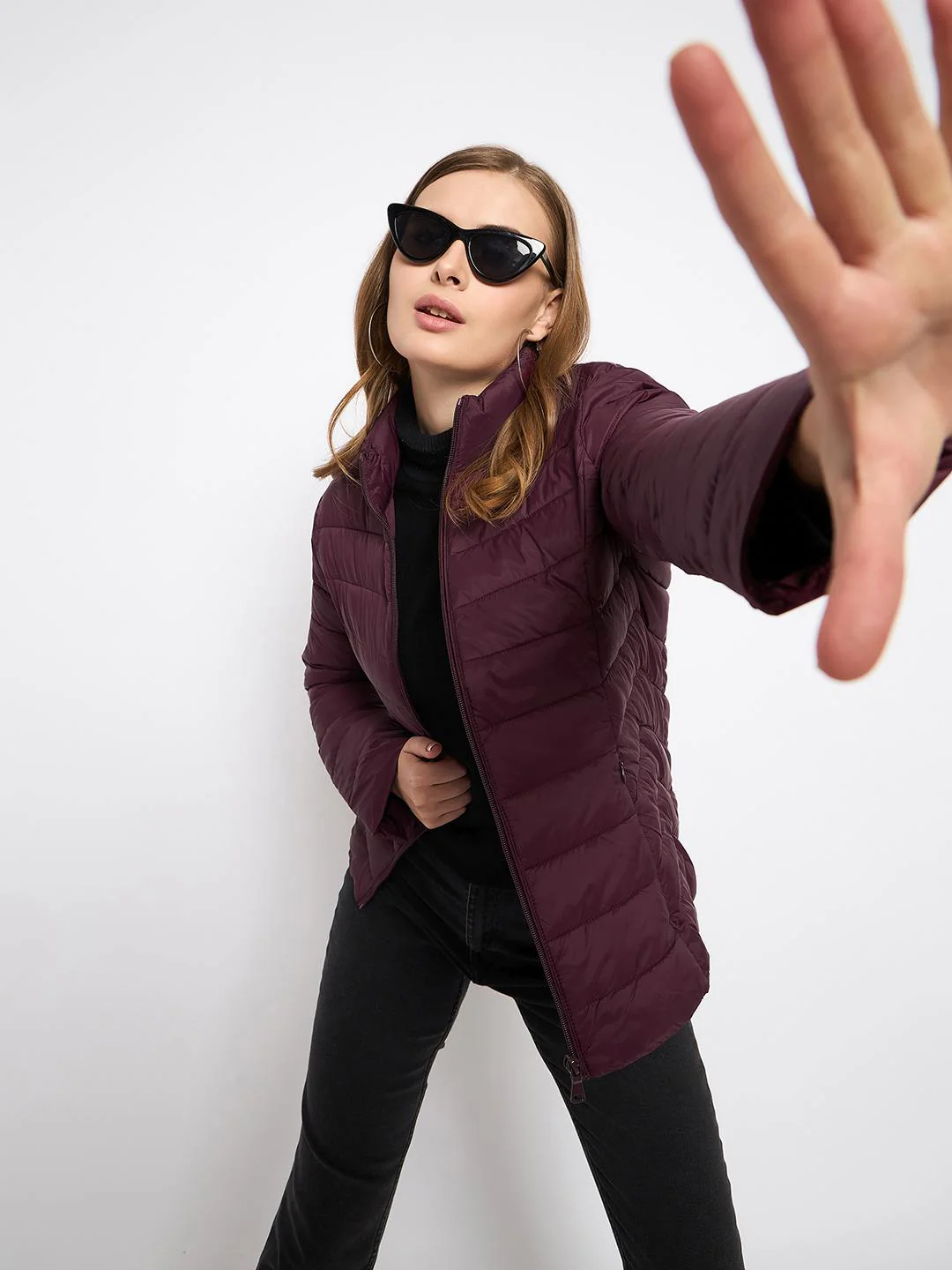 Madame Quilted Wine Puffer Jacket - Image 2