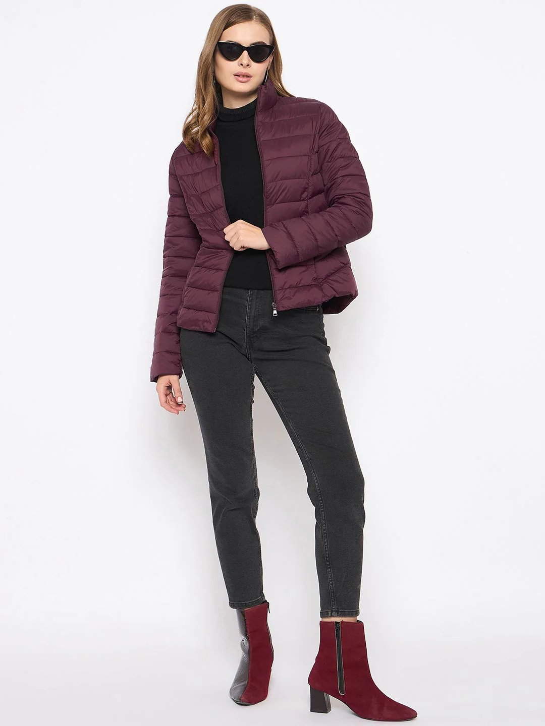 Madame Quilted Wine Puffer Jacket - Image 3