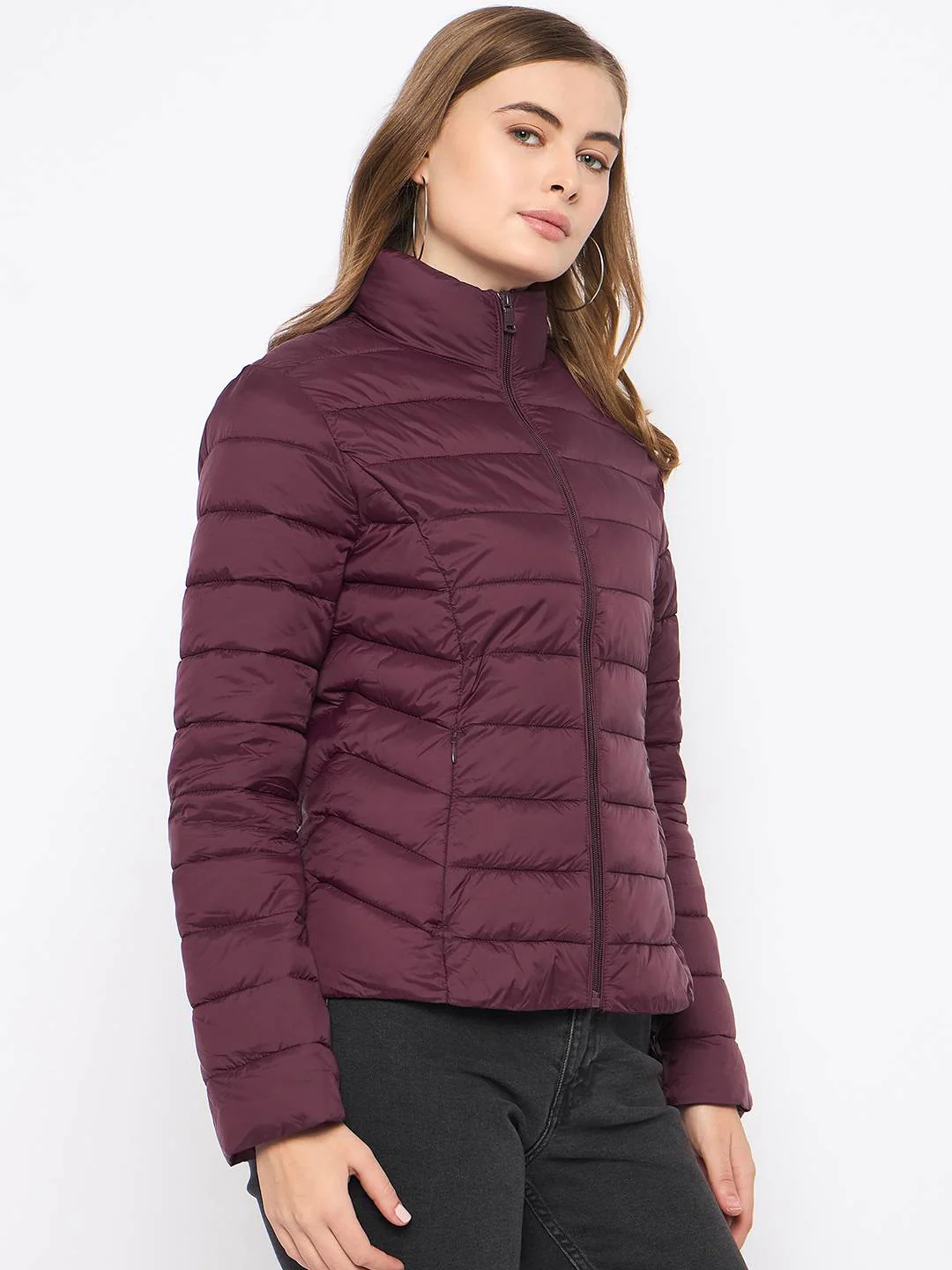 Madame Quilted Wine Puffer Jacket - Image 4