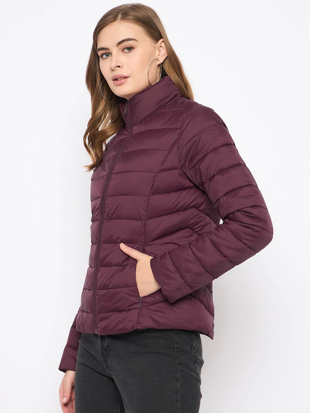 Madame Quilted Wine Puffer Jacket - Image 5