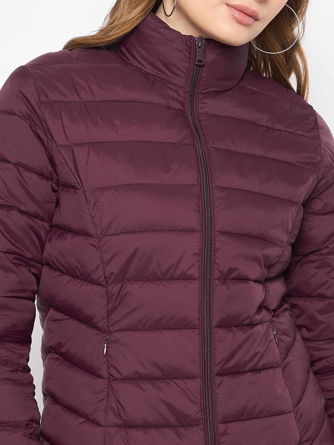 Madame Quilted Wine Puffer Jacket - Image 7