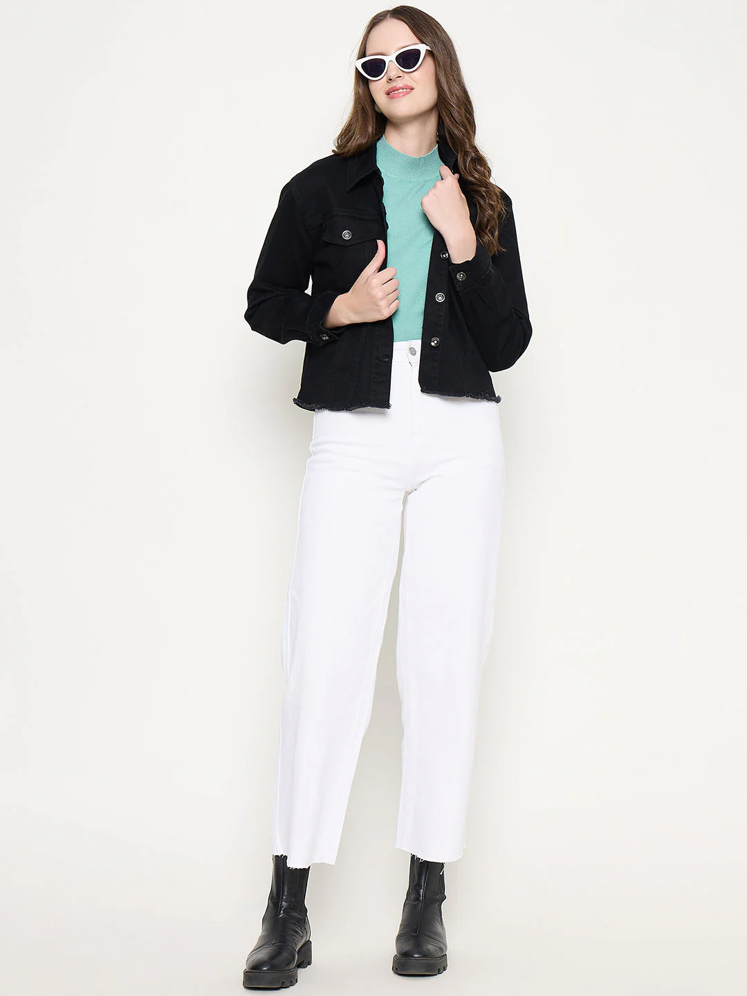 Madame Cotton Blend Jet Black Denim Jacket - Image 2