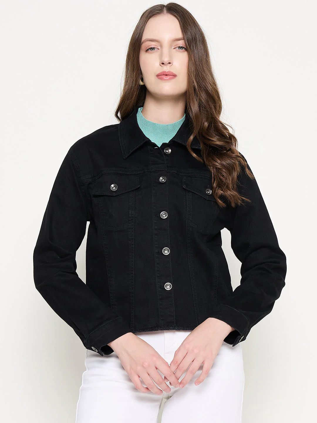 Madame Cotton Blend Jet Black Denim Jacket - Image 3