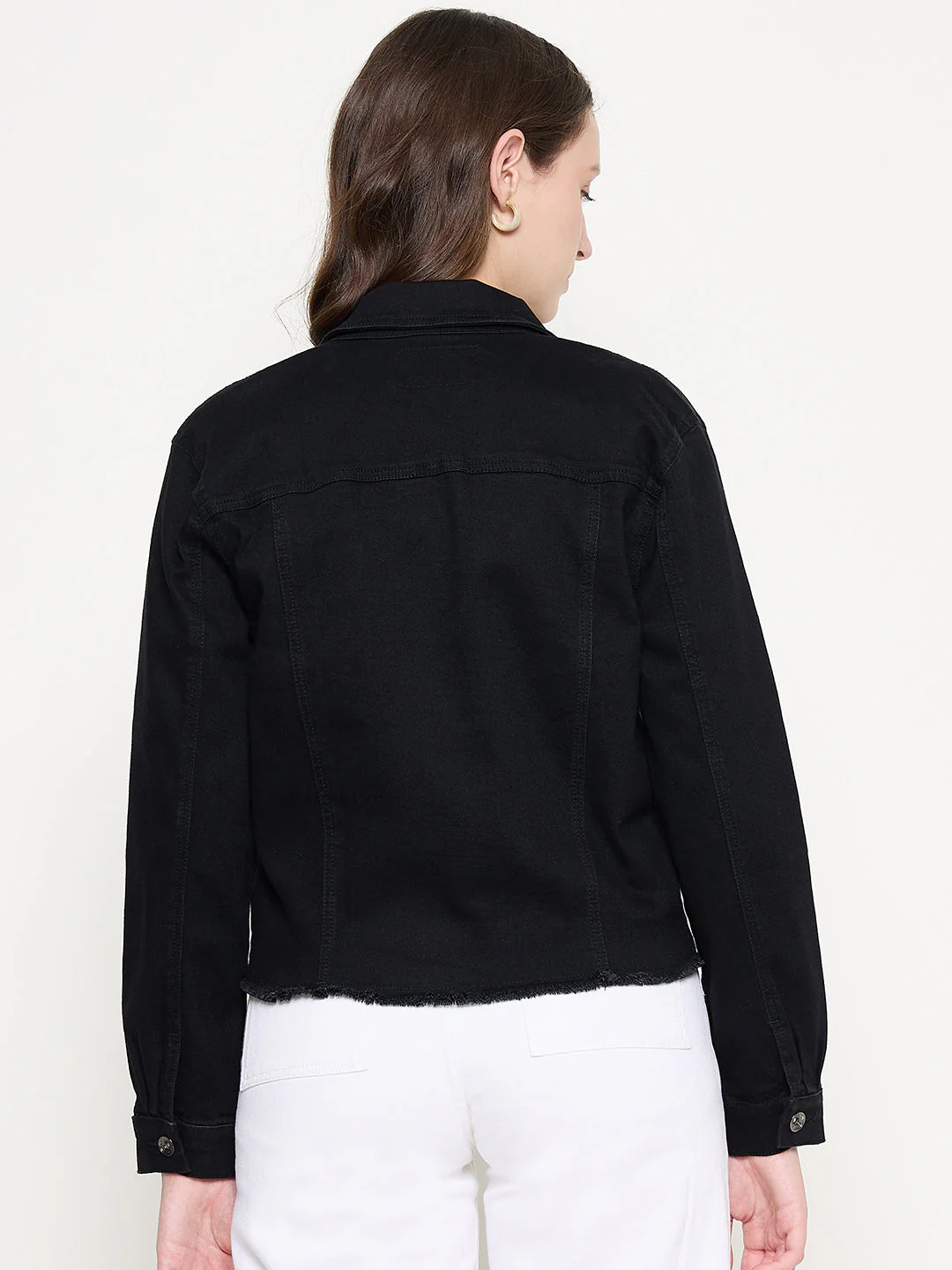 Madame Cotton Blend Jet Black Denim Jacket - Image 6