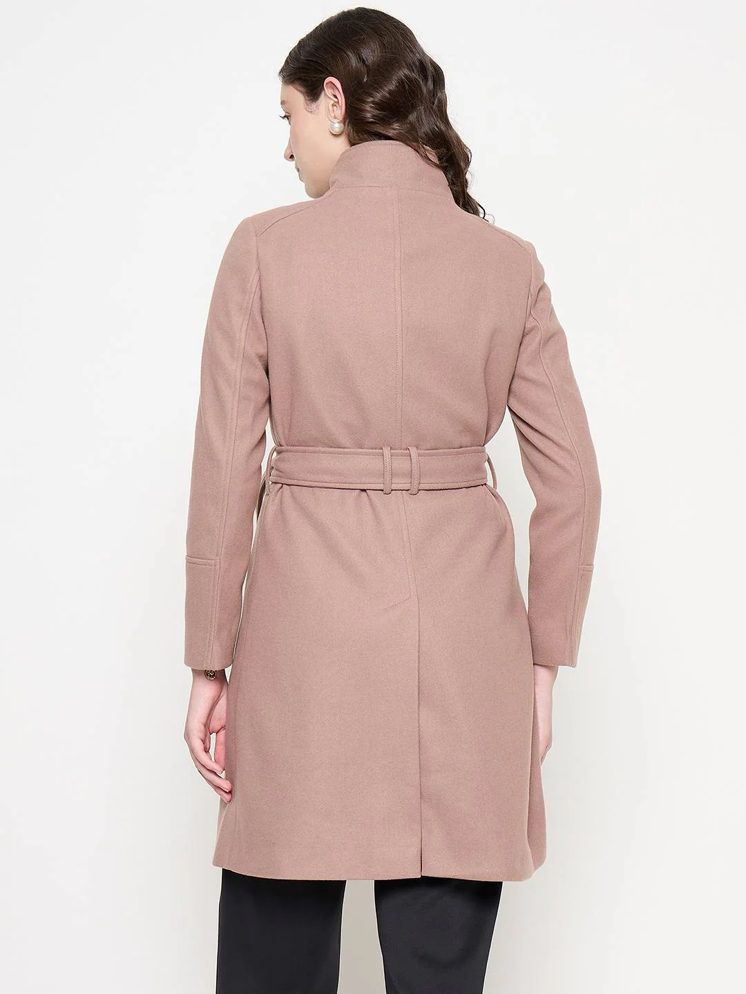Madame Front Pocketed Textured Blush Long Wrap Coat - Image 5