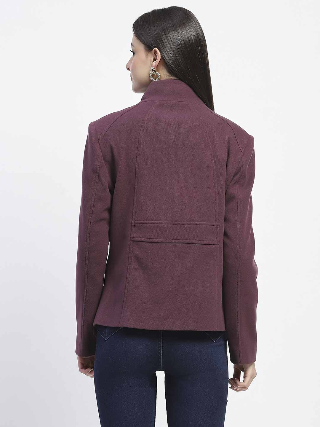 Madame Textured High Neck Mauve Short Coat - Image 6