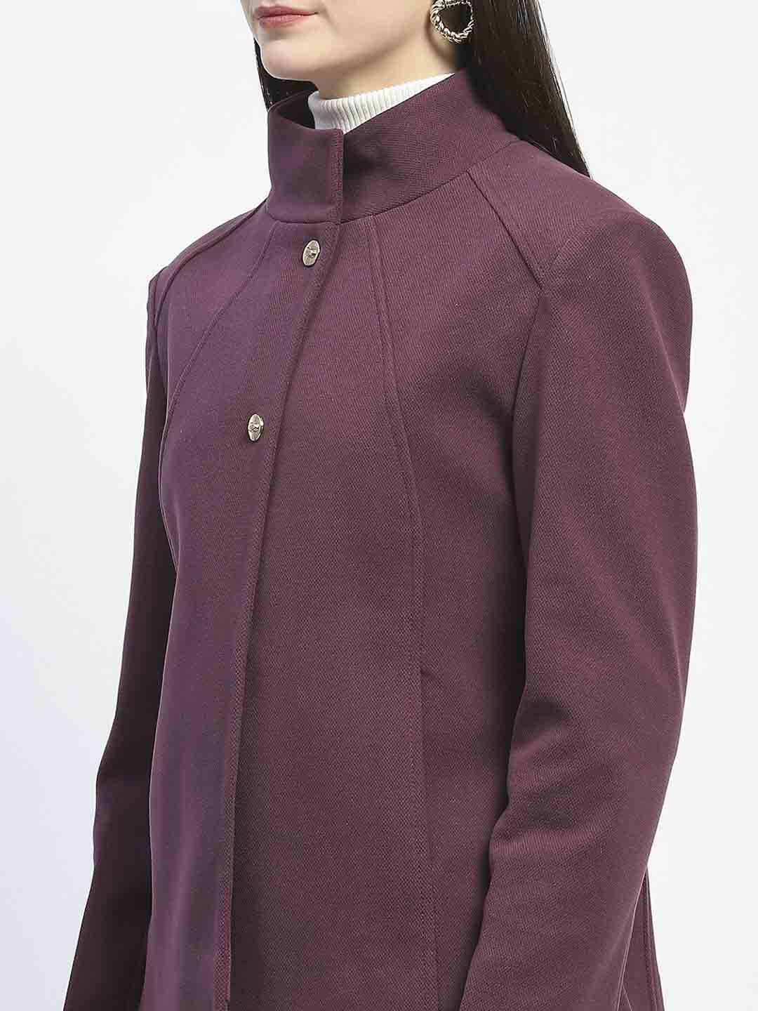 Madame Textured High Neck Mauve Short Coat - Image 7