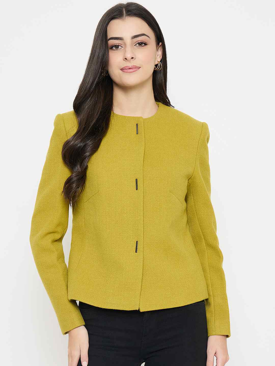 Madame Round Neck Green Short Coat - Image 3