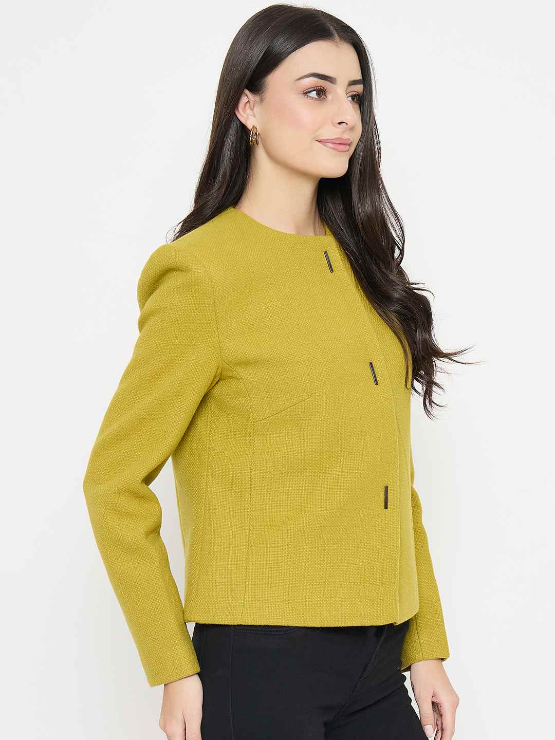Madame Round Neck Green Short Coat - Image 4