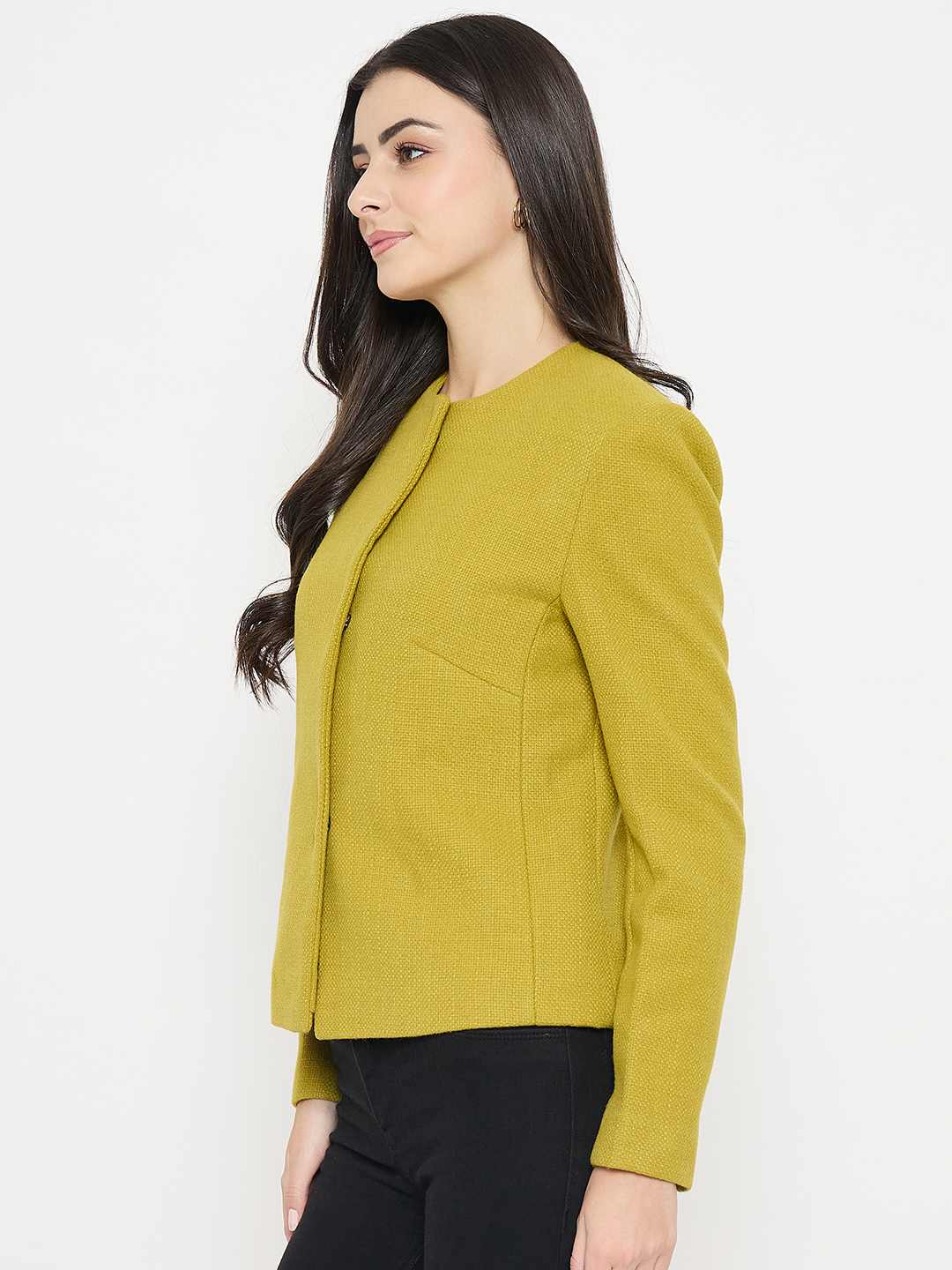 Madame Round Neck Green Short Coat - Image 5