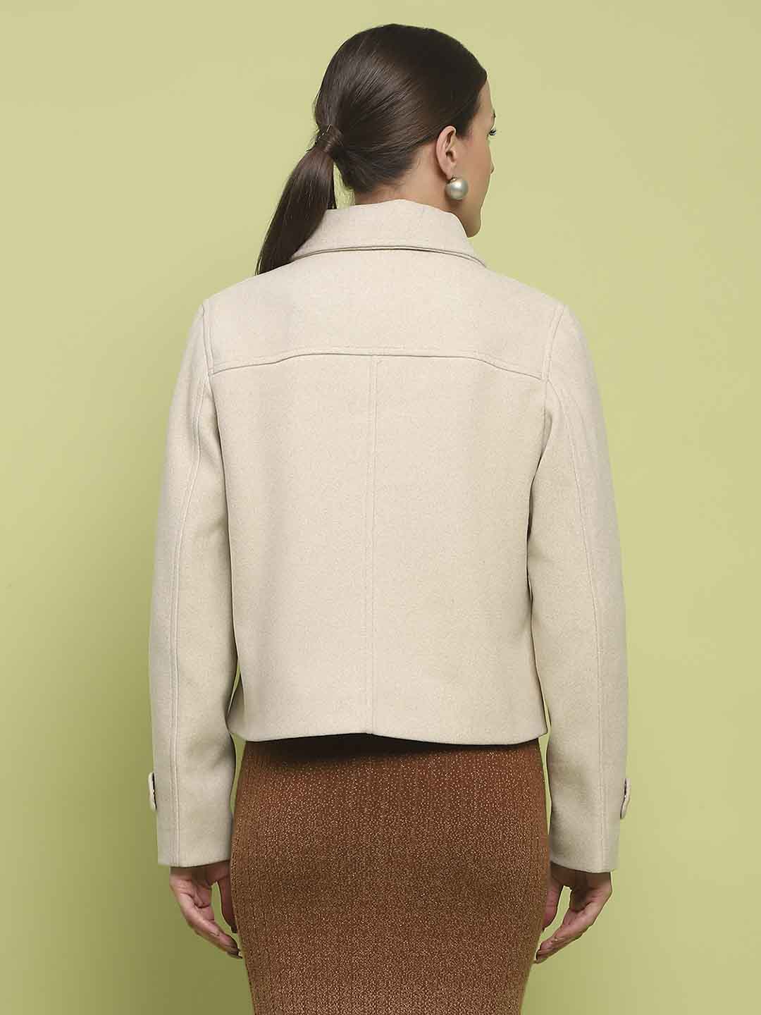 Madame Button Down Collared Off White Short Coat - Image 6