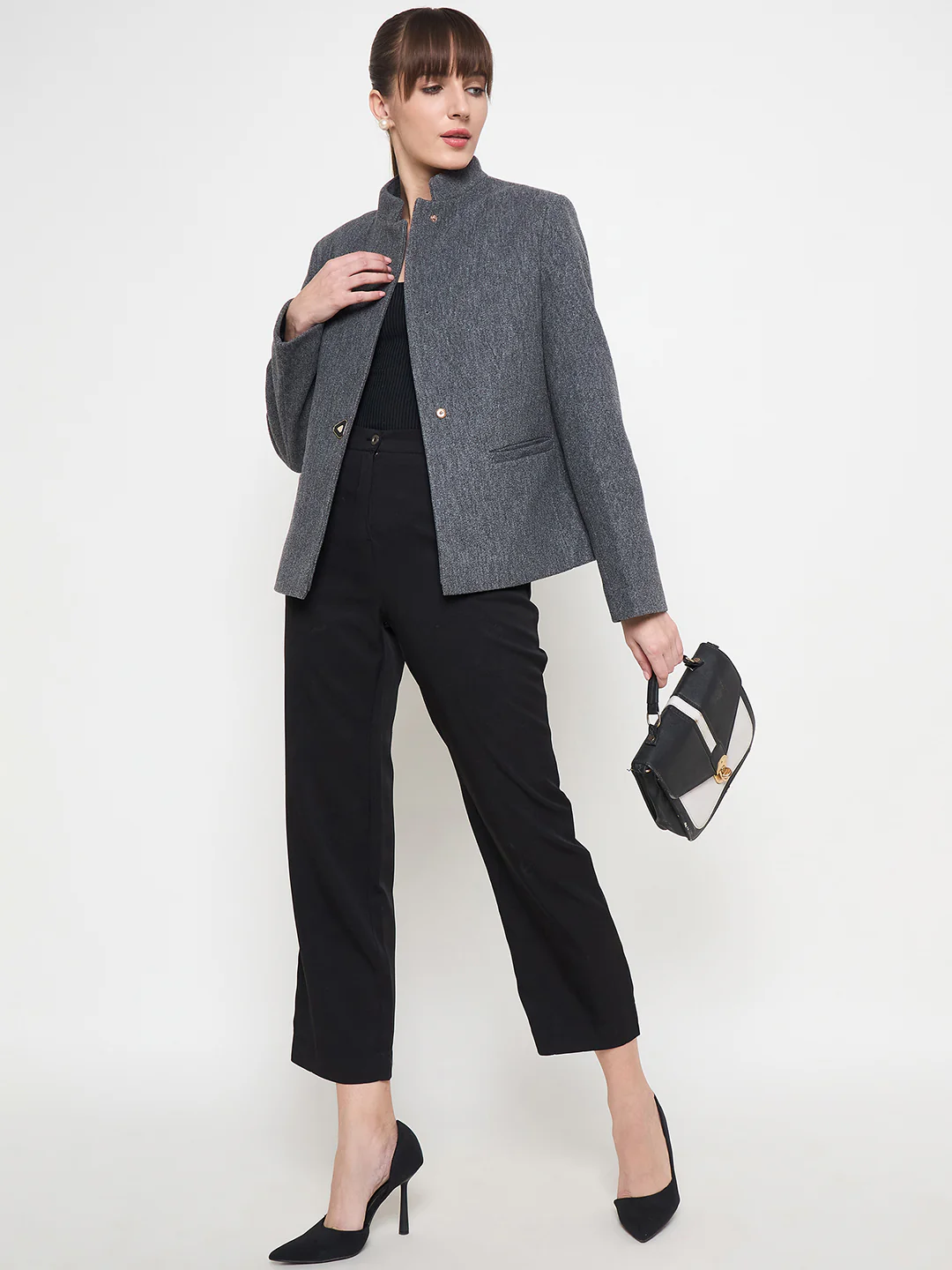 Madame Mélange Button Detailed Anthra Short Coat - Image 2