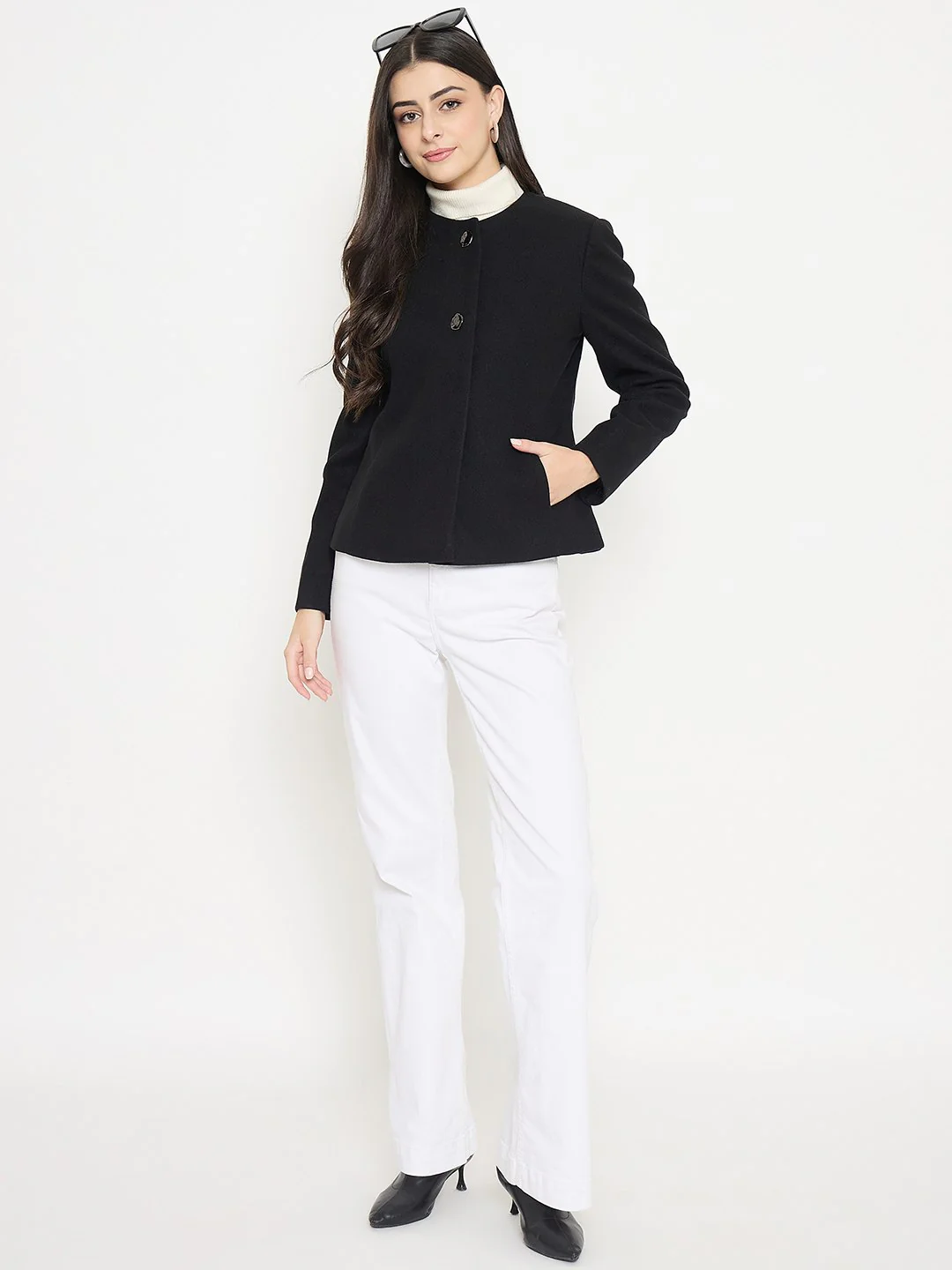 Madame Round Neck Black Short Coat - Image 2