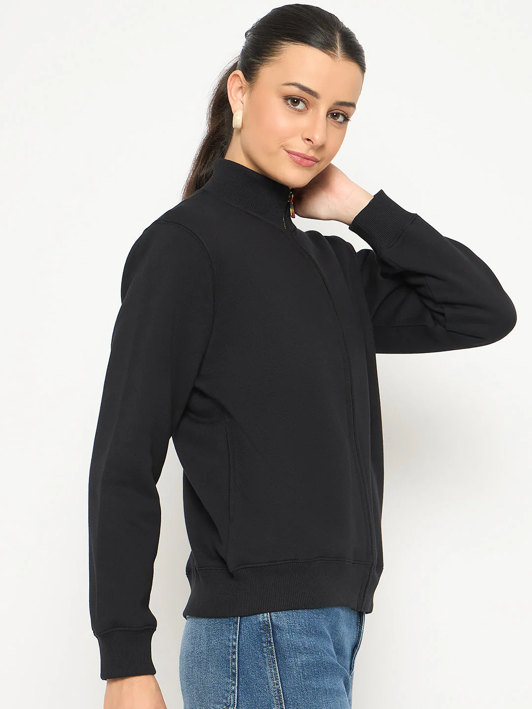Madame Fleece T Neck Front Zip Black Sweatshirt - Image 4