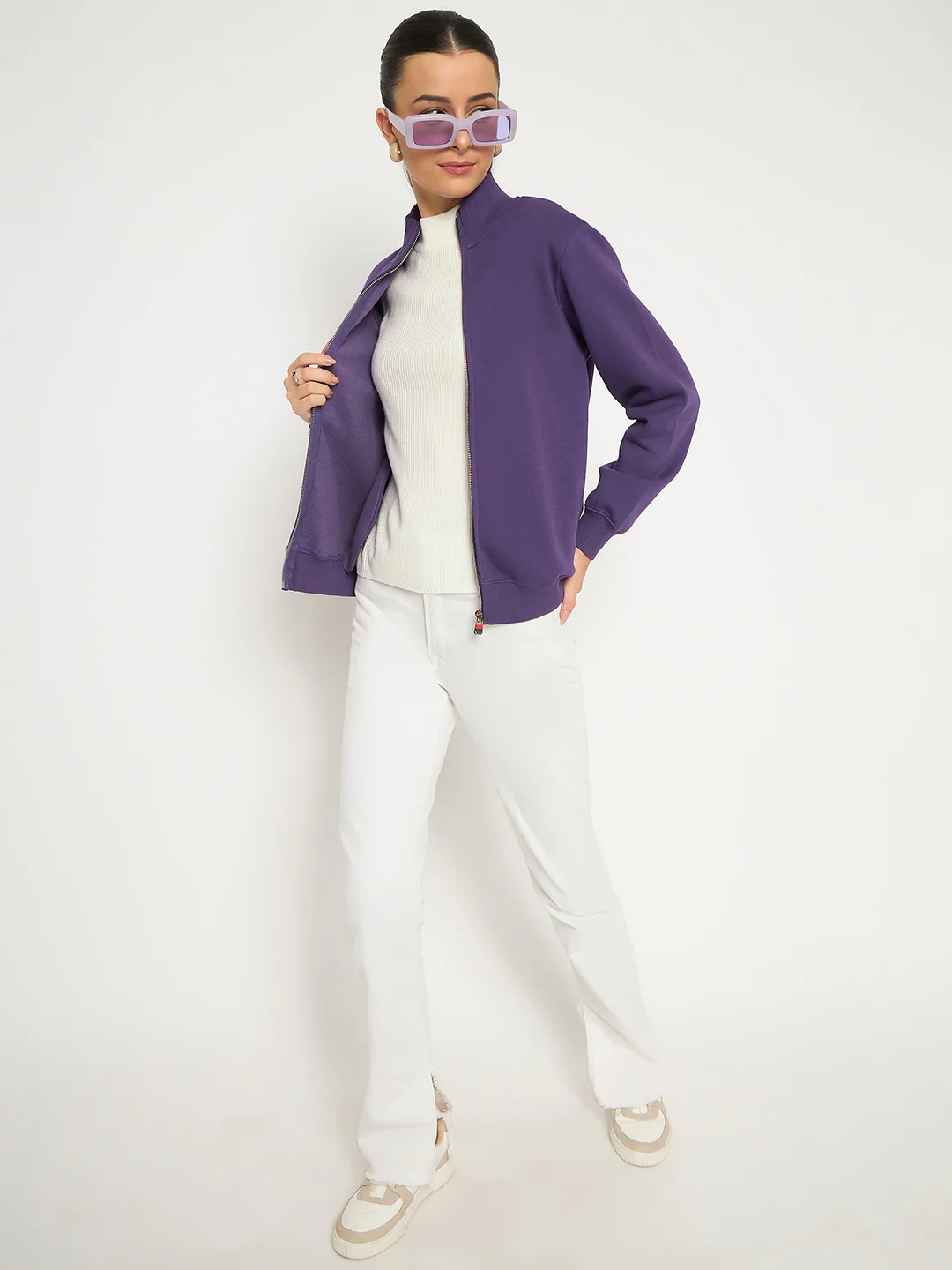 Madame Fleece T Neck Front Zip Purple Sweatshirt - Image 2