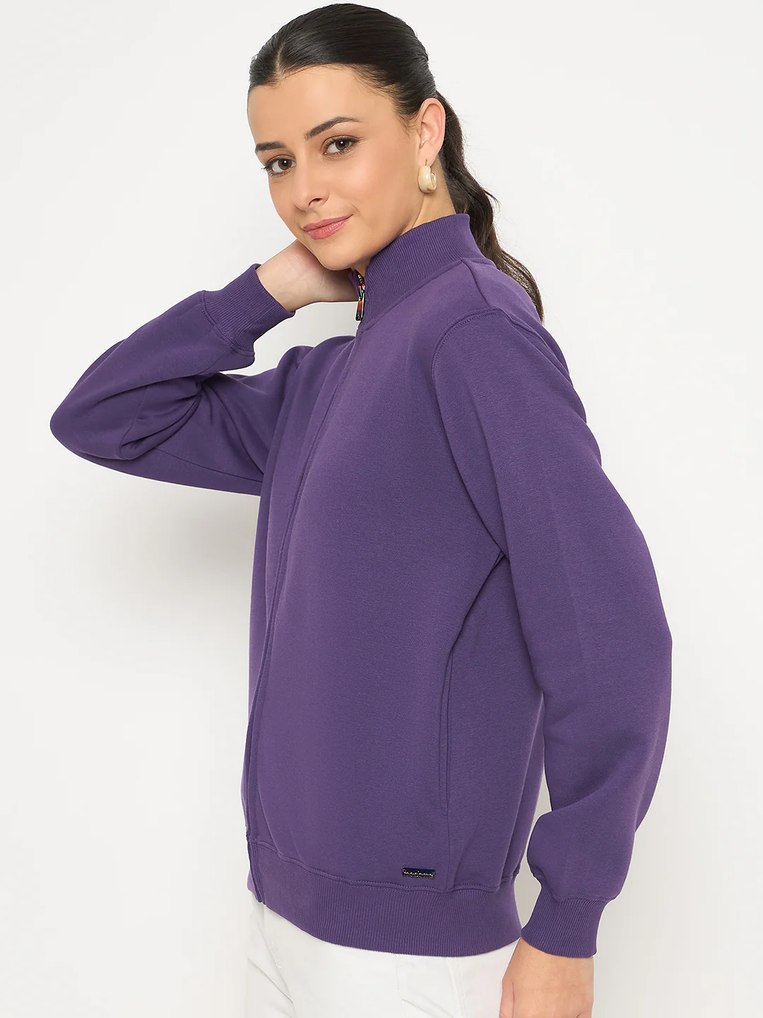 Madame Fleece T Neck Front Zip Purple Sweatshirt - Image 4