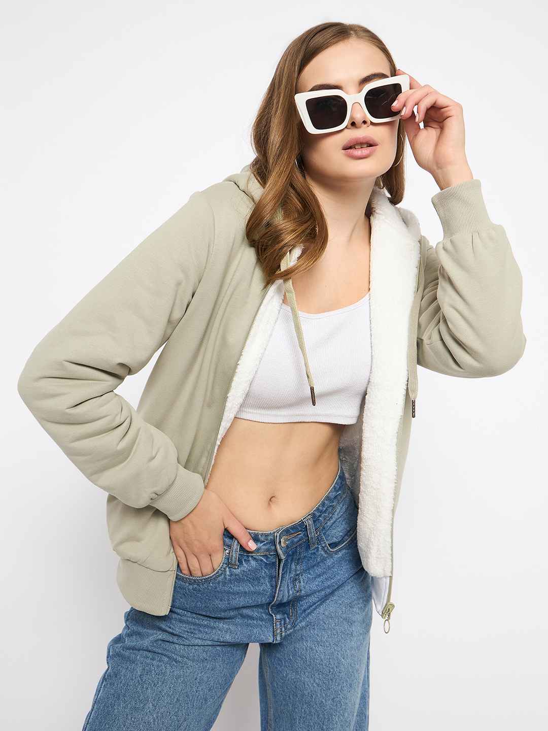 Madame Pear Green Hooded Zipper Sweatshirt