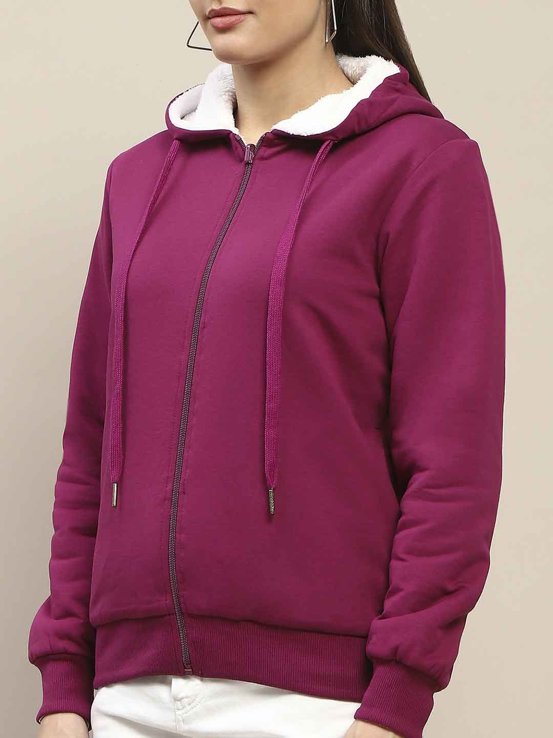 Madame Fur Hood Metal Detailed Plum Zipped Sweatshirt - Image 7