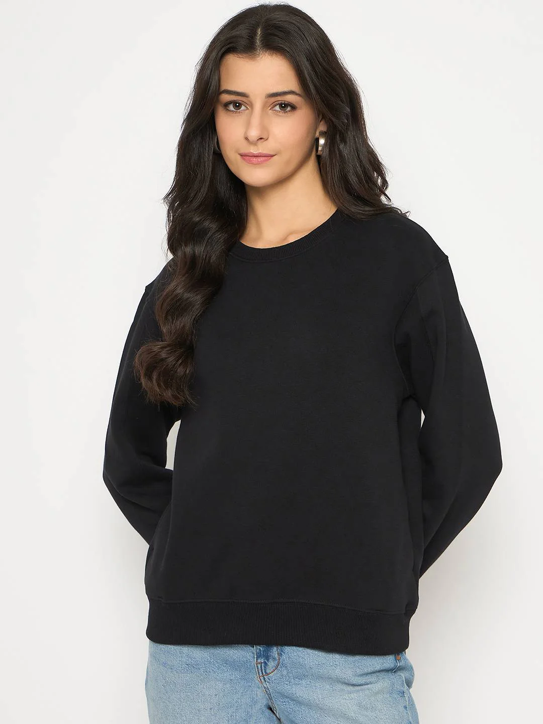 Madame Cotton Blend Solid Black Sweatshirt - Image 3