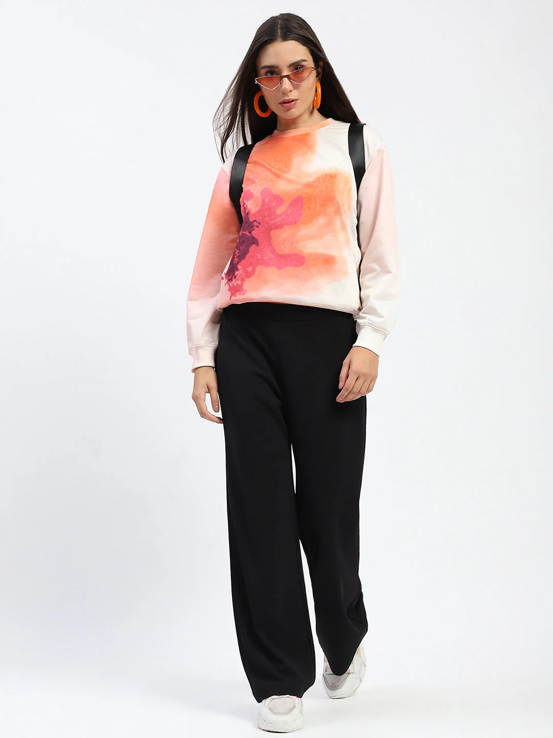 Madame Crew Neck Floral Print Beige Sweatshirt