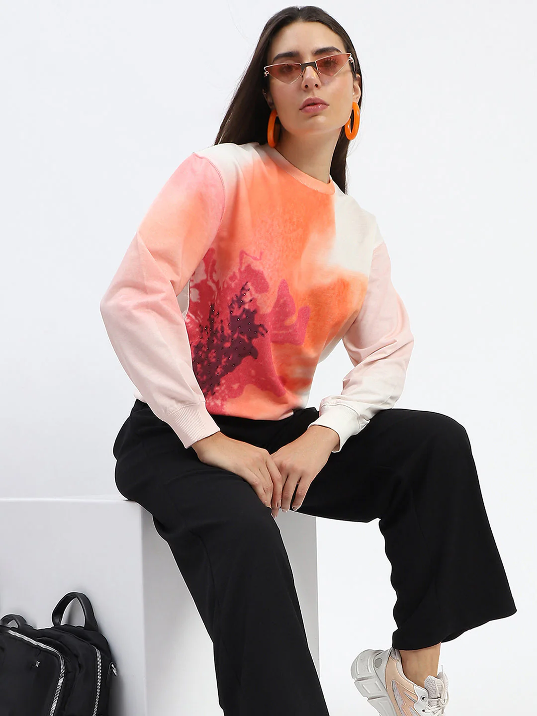 Madame Crew Neck Floral Print Beige Sweatshirt - Image 2