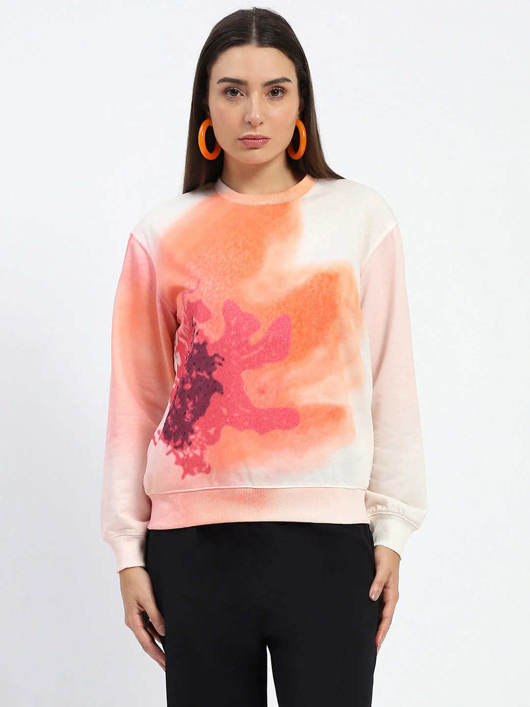 Madame Crew Neck Floral Print Beige Sweatshirt - Image 3