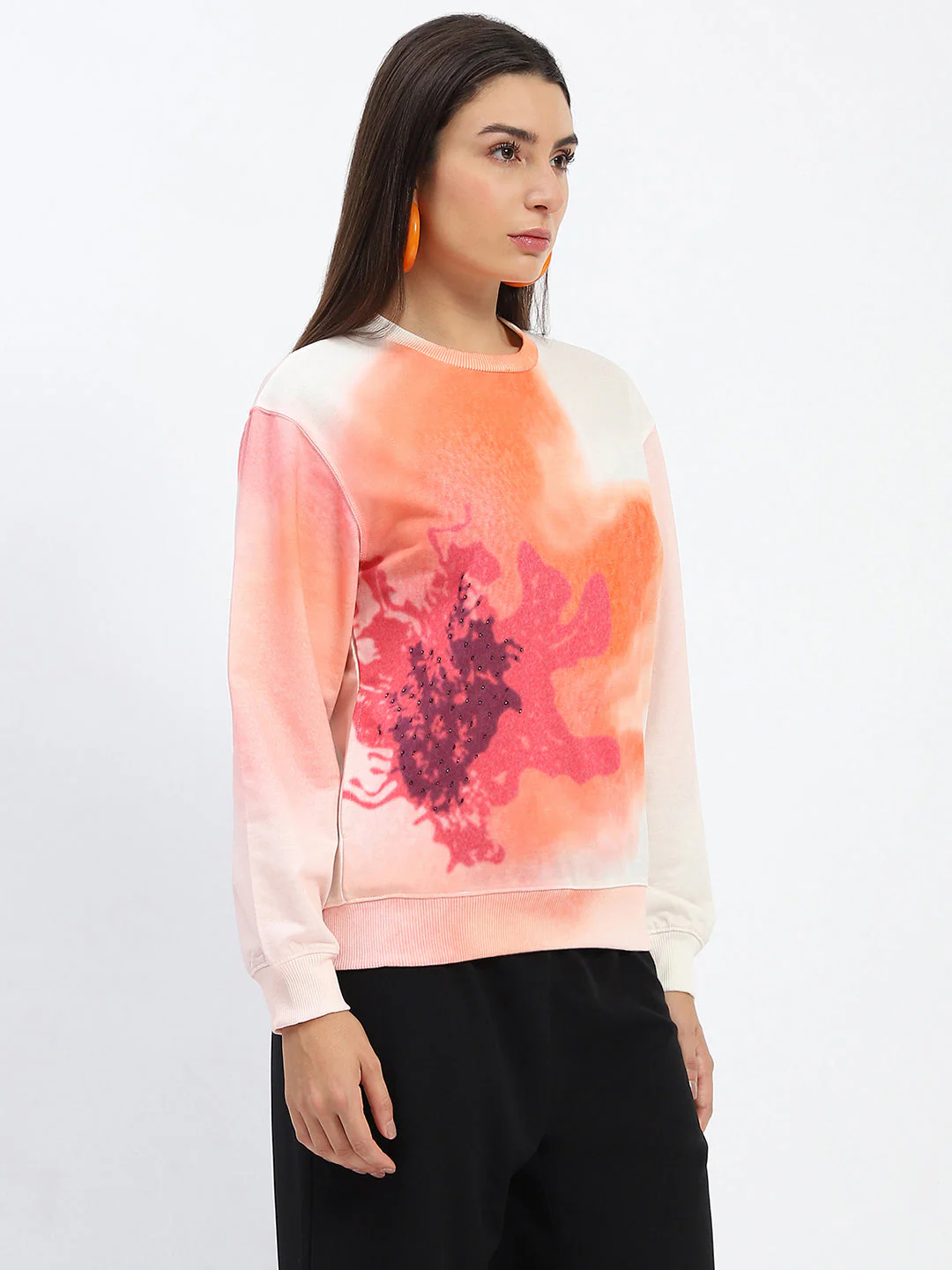 Madame Crew Neck Floral Print Beige Sweatshirt - Image 4